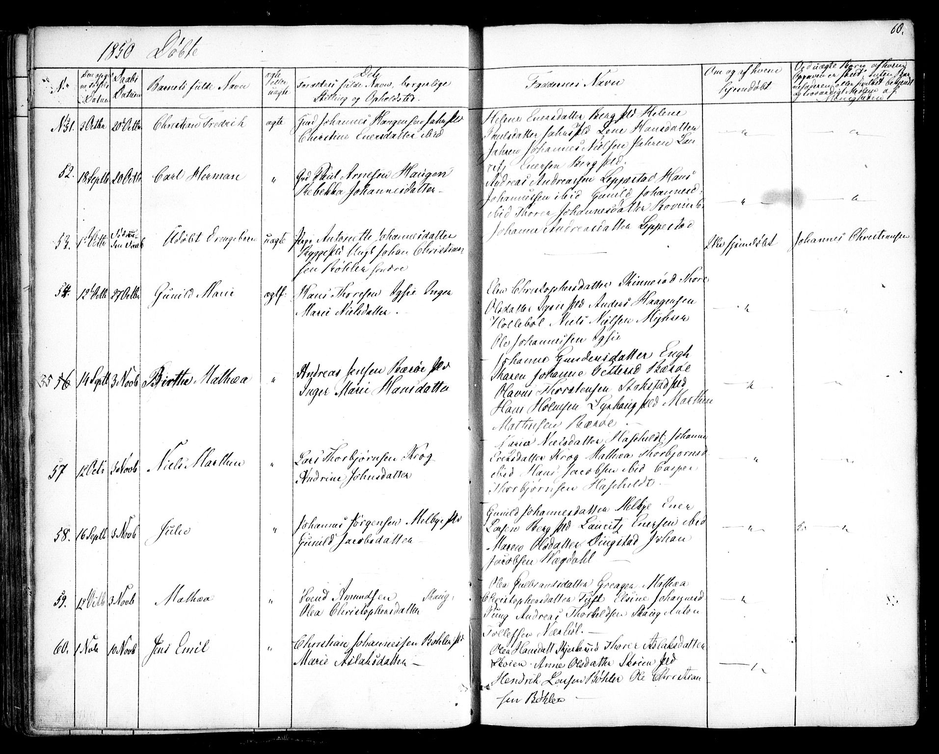 Hobøl prestekontor Kirkebøker, SAO/A-2002/F/Fa/L0003: Parish register (official) no. I 3, 1842-1864, p. 60