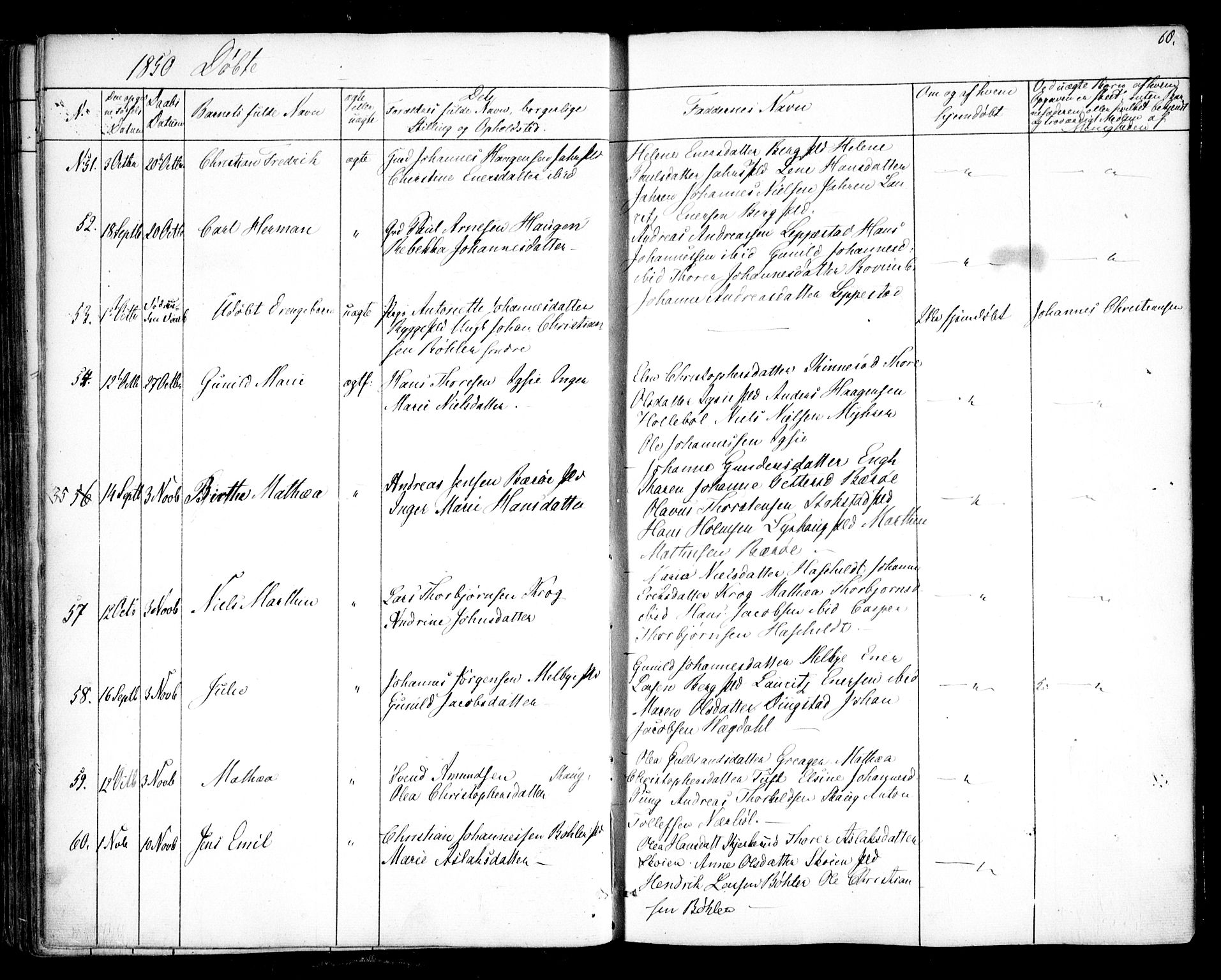 Hobøl prestekontor Kirkebøker, AV/SAO-A-2002/F/Fa/L0003: Parish register (official) no. I 3, 1842-1864, p. 60