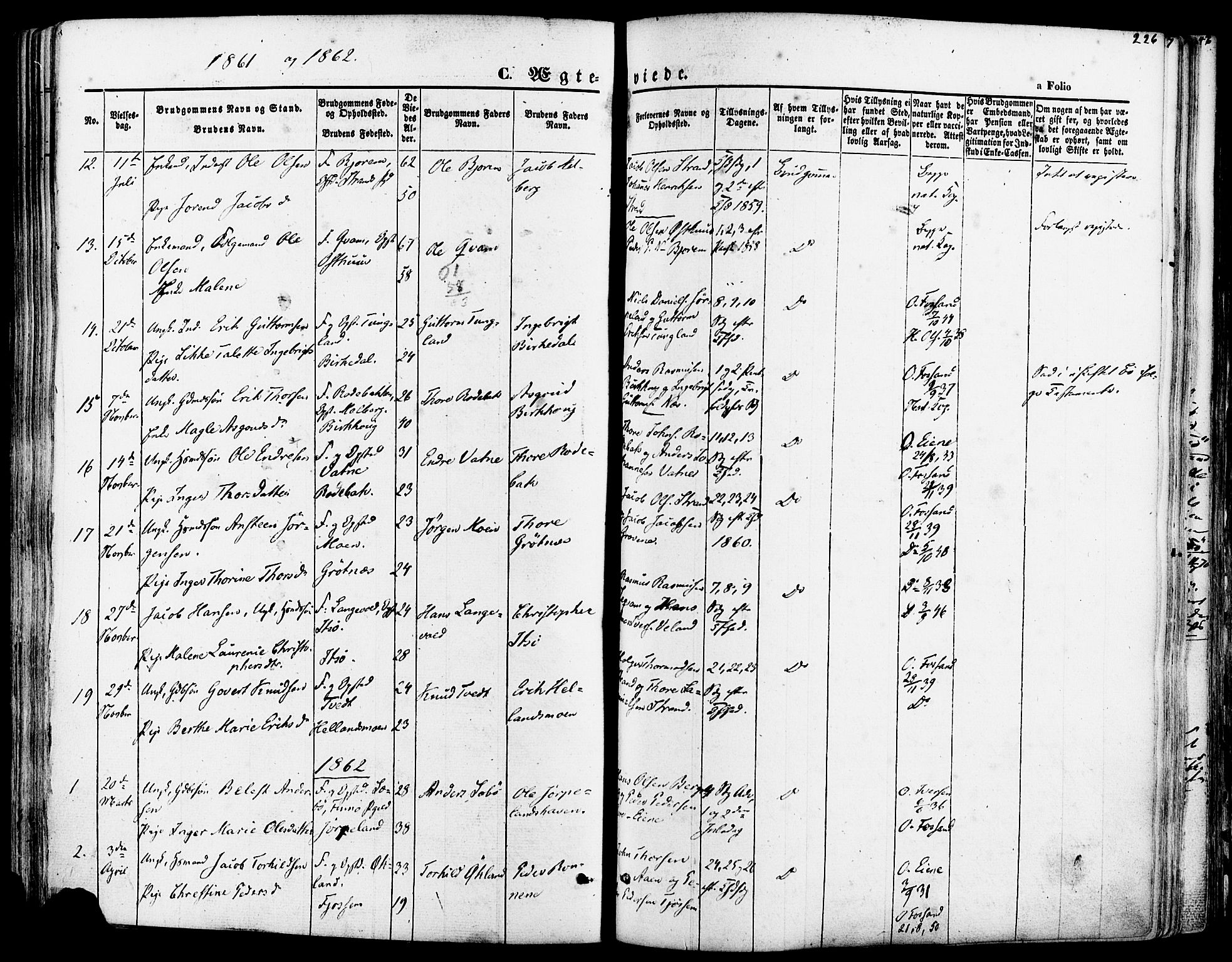 Strand sokneprestkontor, AV/SAST-A-101828/H/Ha/Haa/L0007: Parish register (official) no. A 7, 1855-1881, p. 226