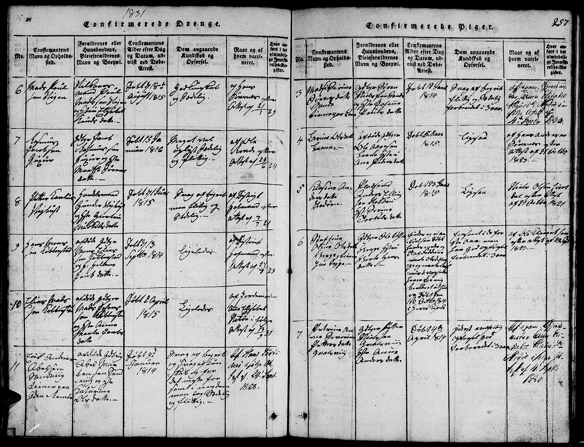 Ministerialprotokoller, klokkerbøker og fødselsregistre - Møre og Romsdal, SAT/A-1454/507/L0078: Parish register (copy) no. 507C01, 1816-1840, p. 257