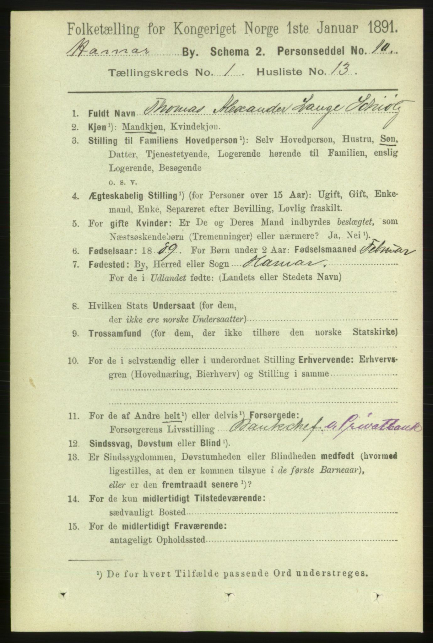 RA, 1891 census for 0401 Hamar, 1891, p. 180