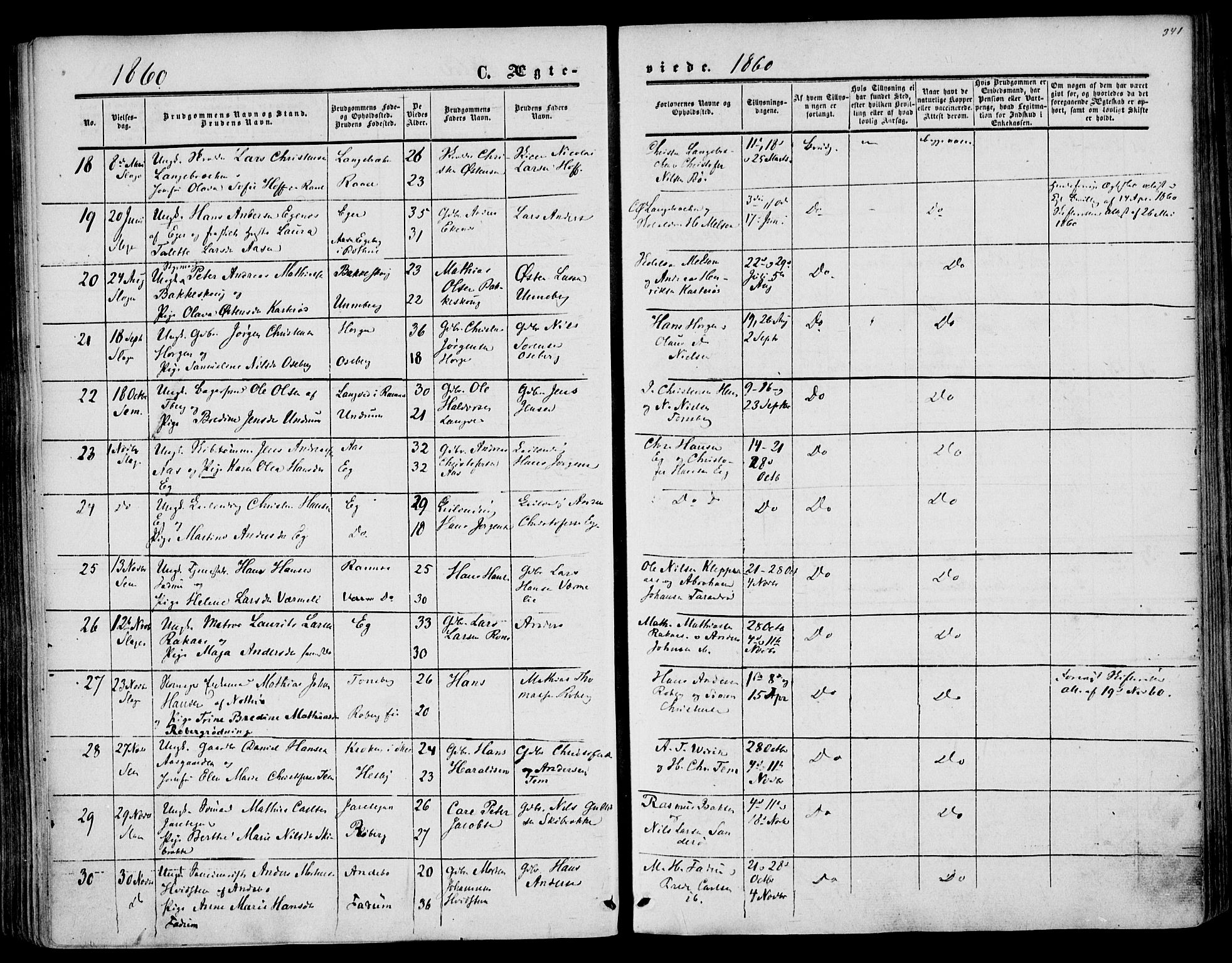 Sem kirkebøker, AV/SAKO-A-5/F/Fa/L0007: Parish register (official) no. I 7, 1856-1865, p. 341