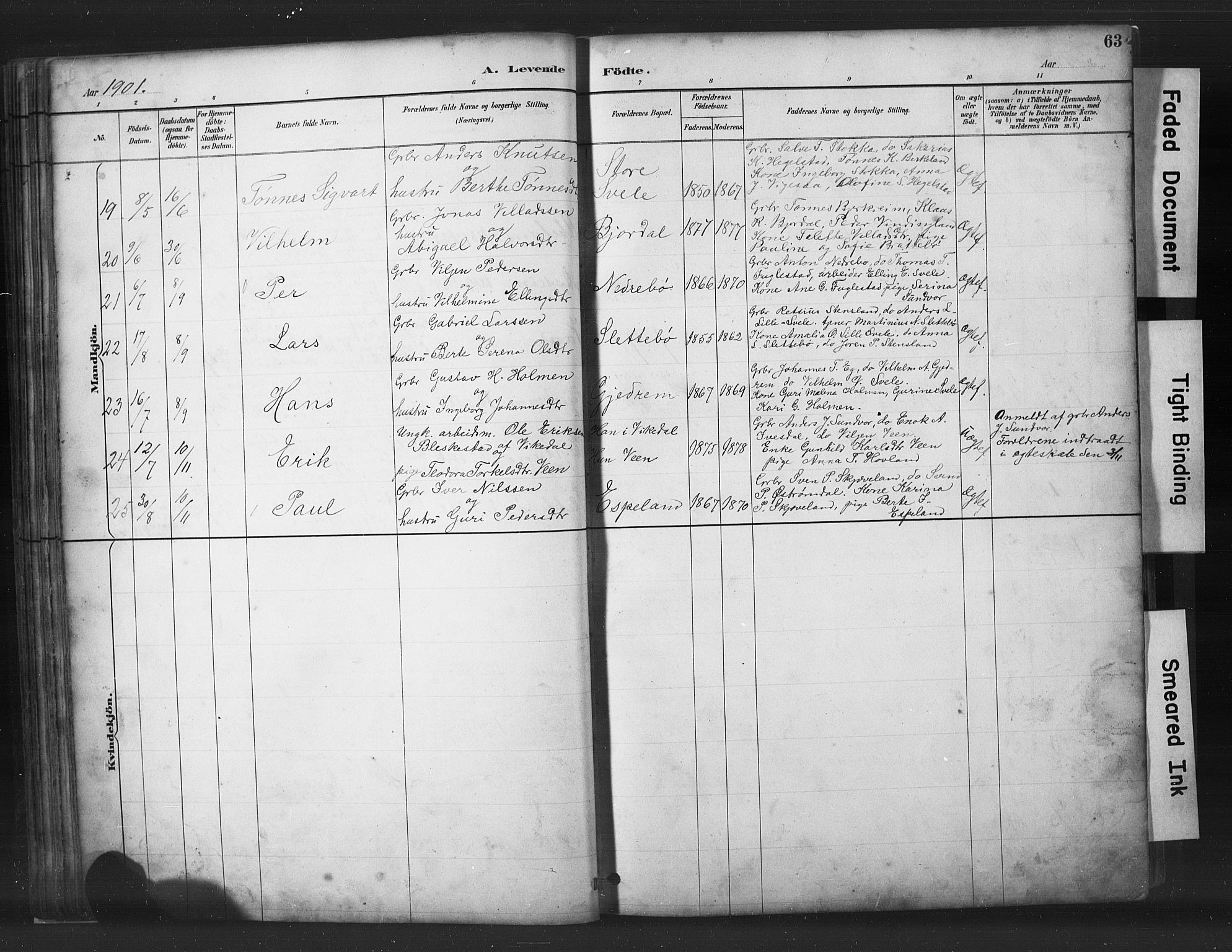 Helleland sokneprestkontor, SAST/A-101810: Parish register (copy) no. B 5, 1887-1908, p. 63