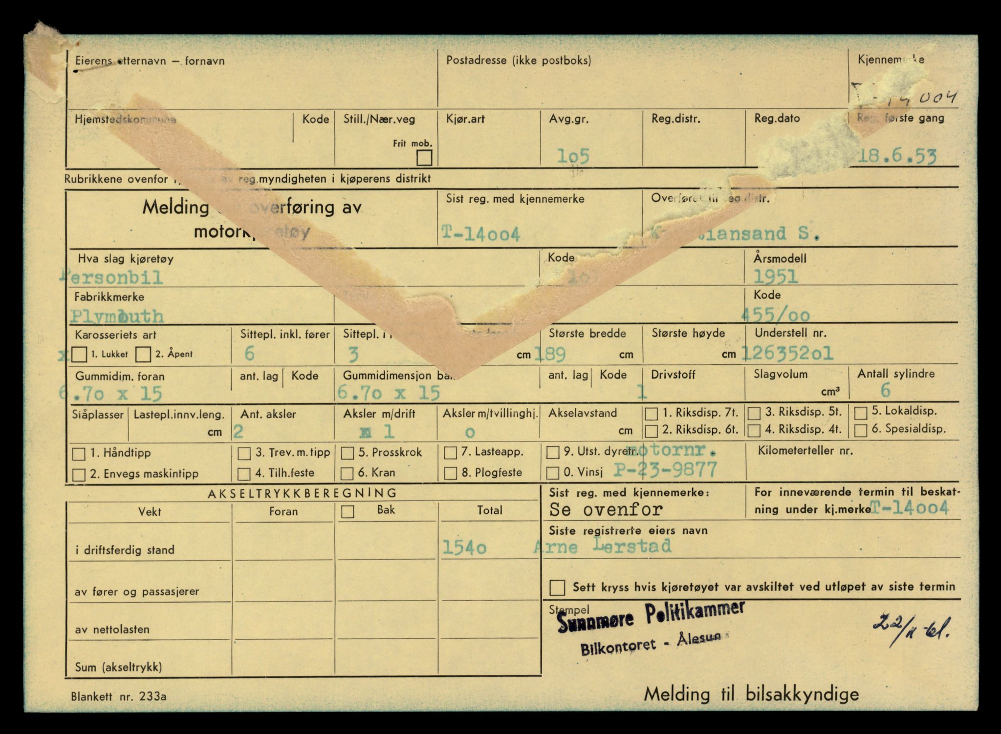 Møre og Romsdal vegkontor - Ålesund trafikkstasjon, AV/SAT-A-4099/F/Fe/L0042: Registreringskort for kjøretøy T 13906 - T 14079, 1927-1998, p. 1329