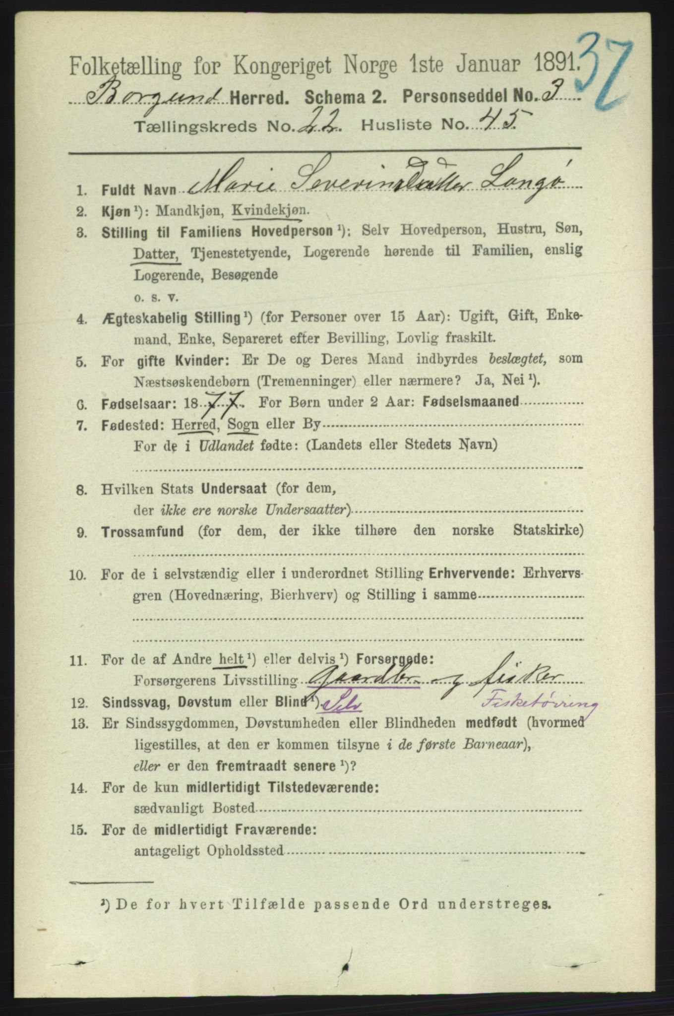 RA, 1891 census for 1531 Borgund, 1891, p. 6933