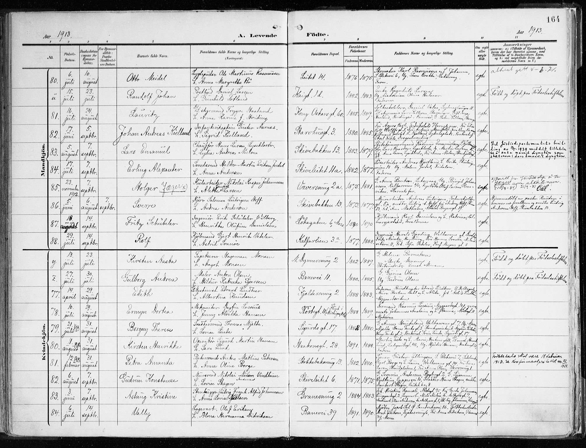 Domkirken sokneprestembete, SAB/A-74801/H/Haa/L0025: Parish register (official) no. B 8, 1903-1925, p. 164