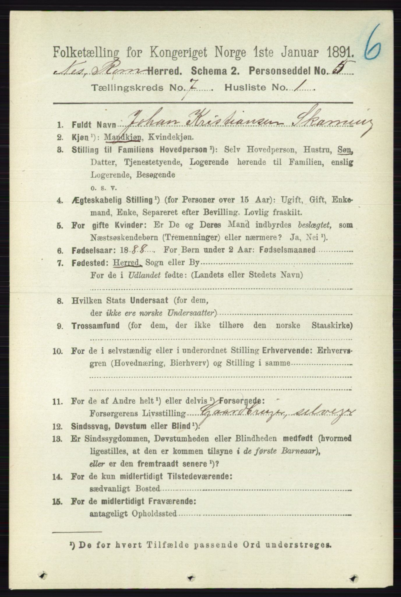 RA, 1891 census for 0236 Nes, 1891, p. 4016