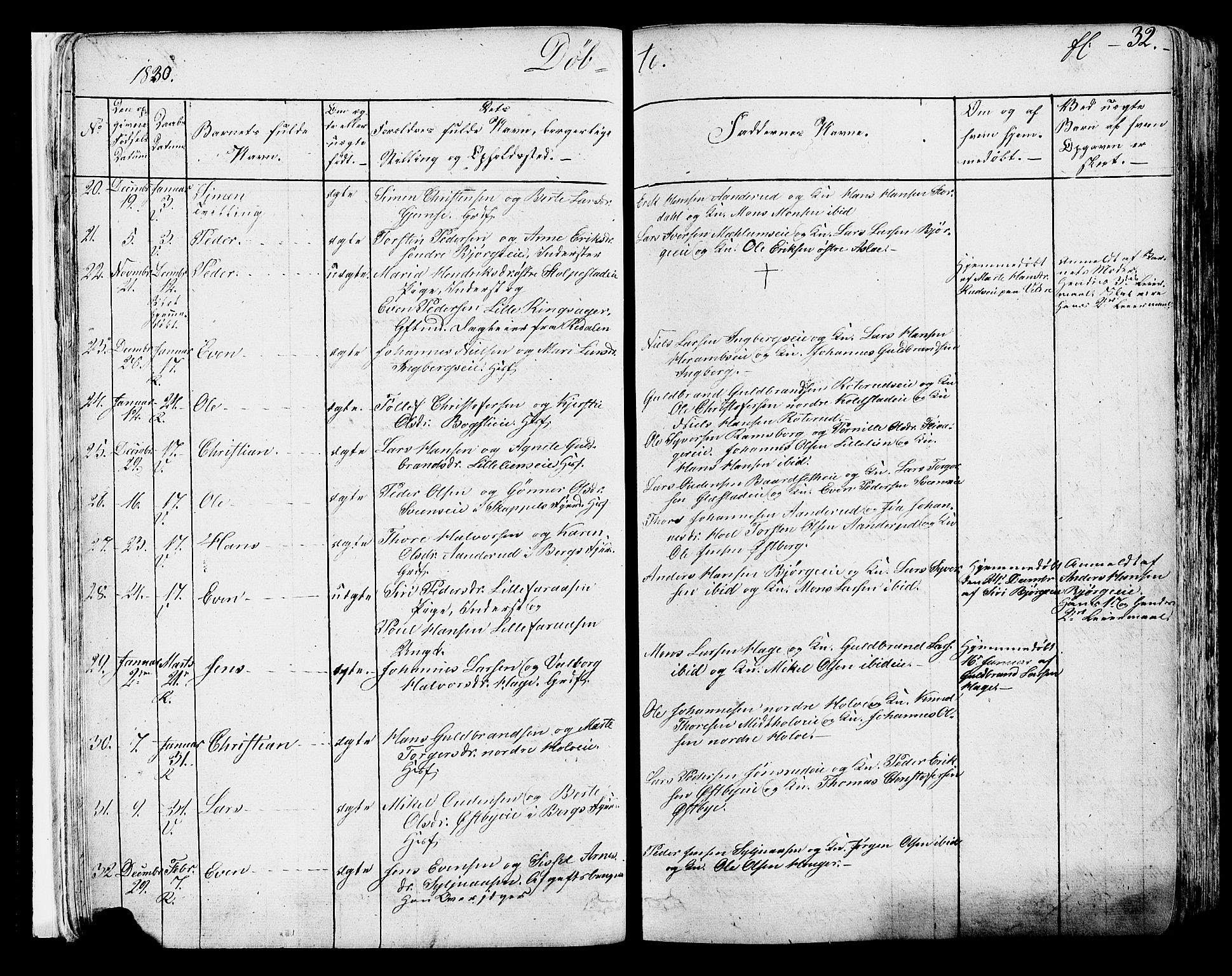 Ringsaker prestekontor, AV/SAH-PREST-014/K/Ka/L0007: Parish register (official) no. 7A, 1826-1837, p. 32