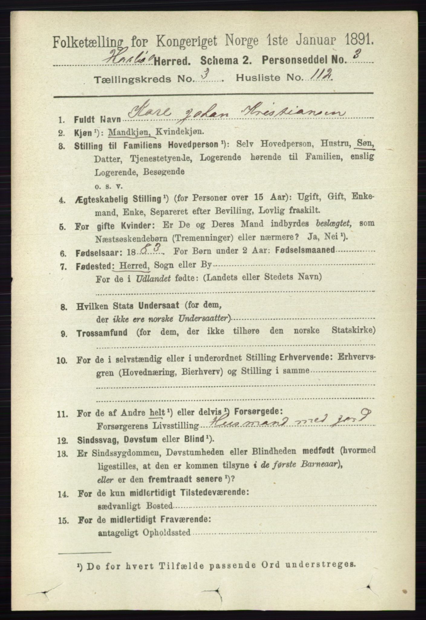 RA, 1891 census for 0138 Hobøl, 1891, p. 2295
