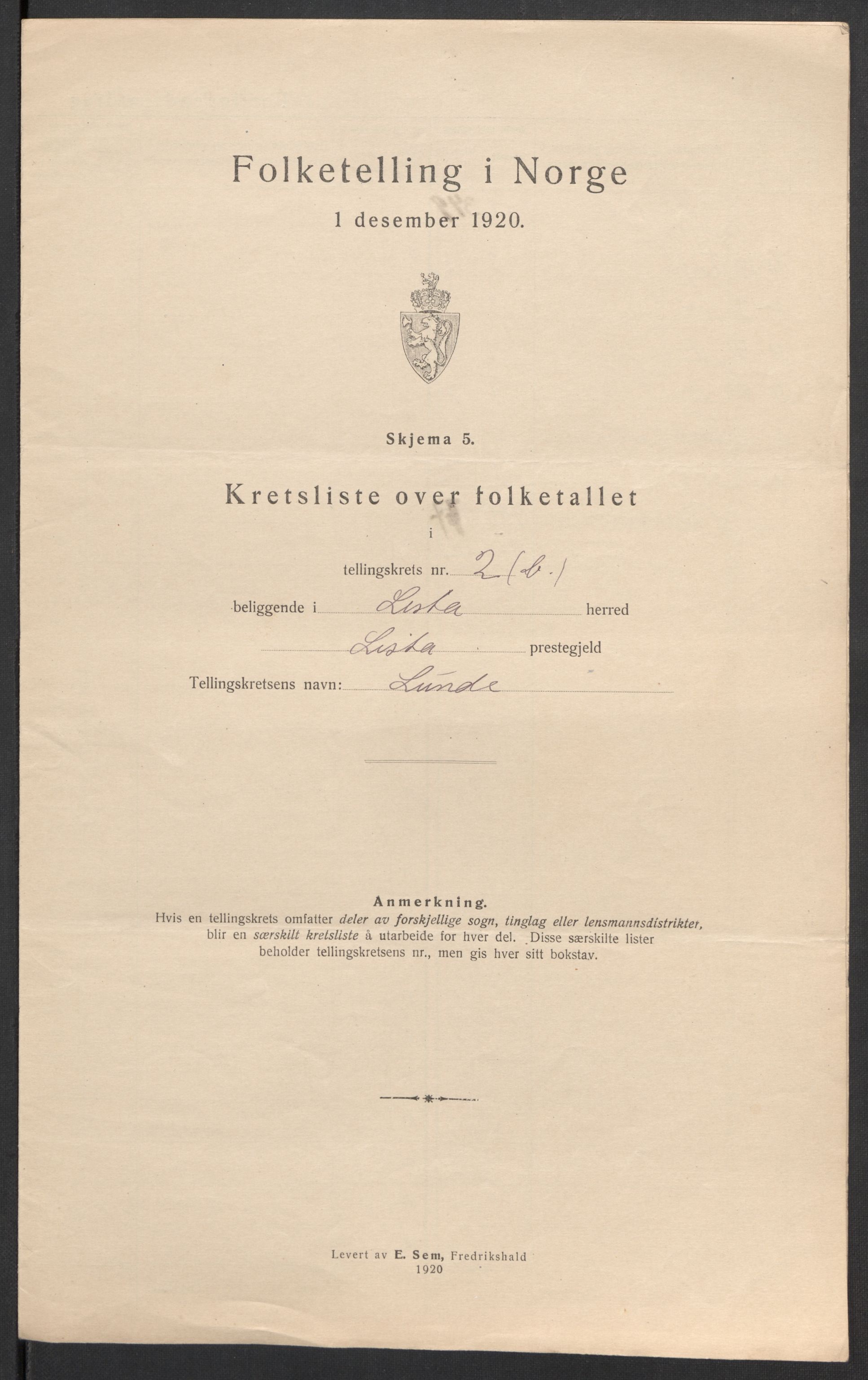 SAK, 1920 census for Lista, 1920, p. 12