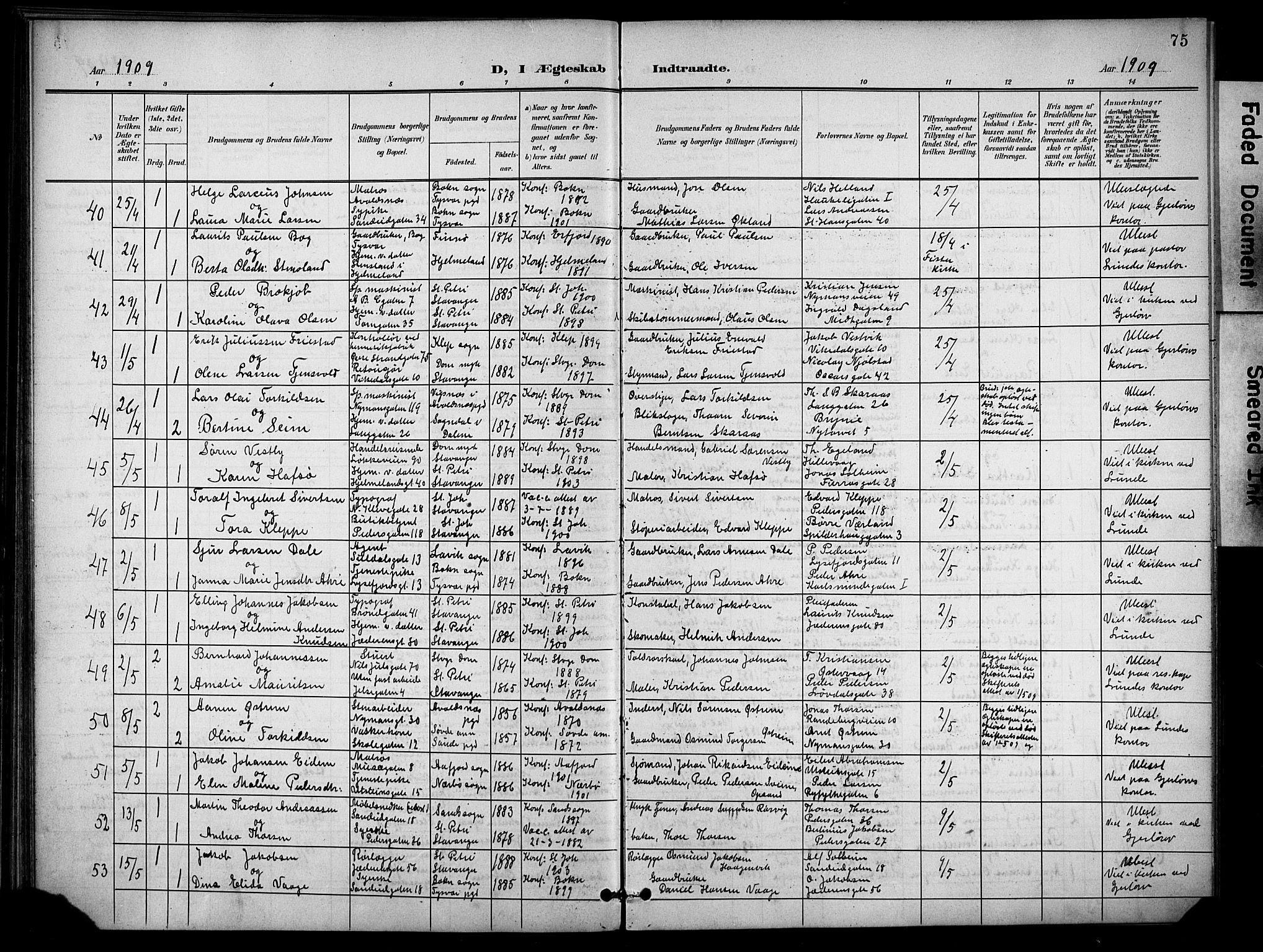 St. Johannes sokneprestkontor, AV/SAST-A-101814/001/30/30BB/L0005: Parish register (copy) no. B 5, 1901-1917, p. 75