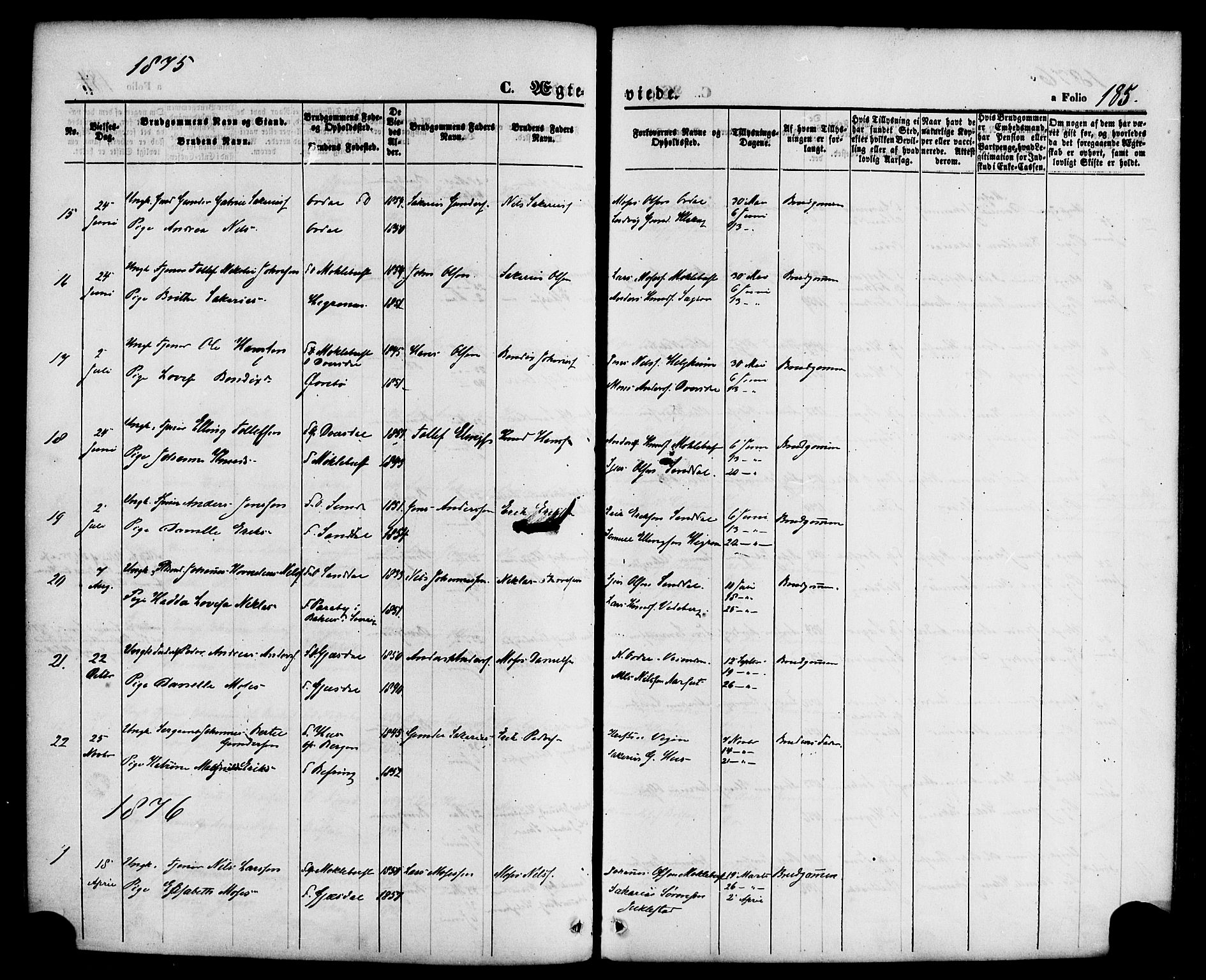 Jølster sokneprestembete, SAB/A-80701/H/Haa/Haaa/L0011: Parish register (official) no. A 11, 1866-1881, p. 185