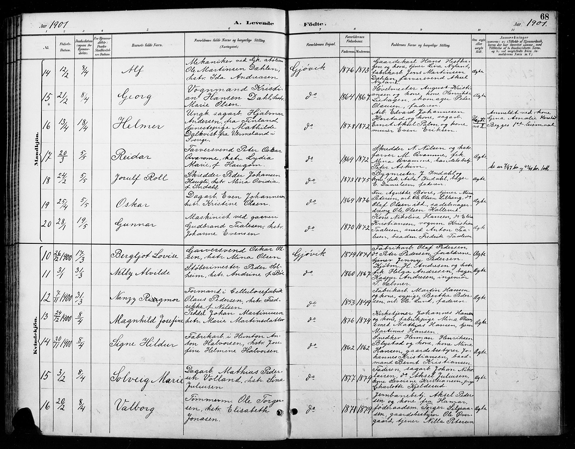 Vardal prestekontor, AV/SAH-PREST-100/H/Ha/Haa/L0011: Parish register (official) no. 11, 1891-1901, p. 68