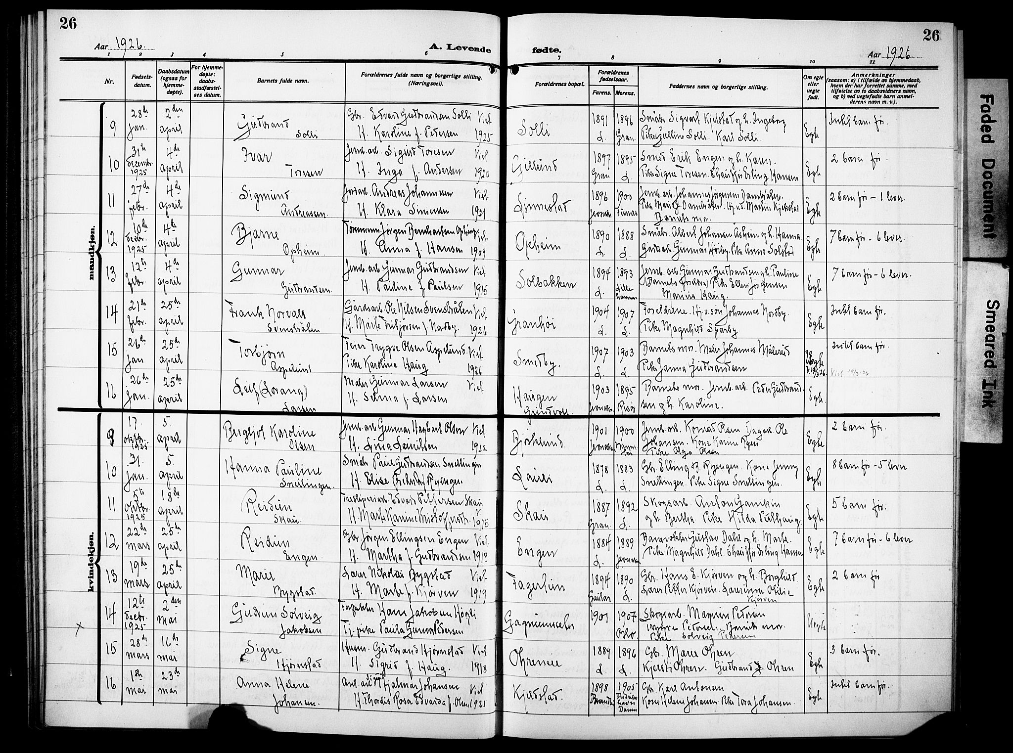 Lunner prestekontor, AV/SAH-PREST-118/H/Ha/Hab/L0002: Parish register (copy) no. 2, 1923-1933, p. 26