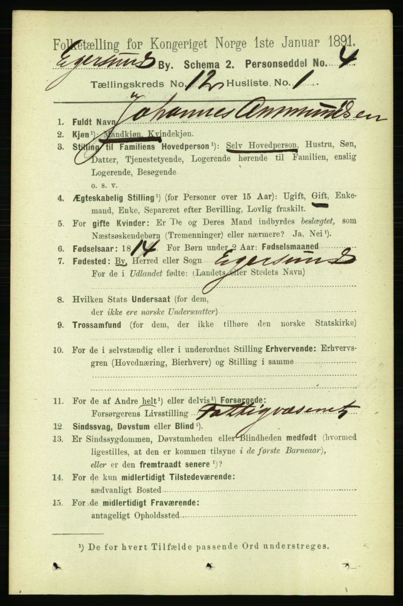 RA, 1891 census for 1101 Egersund, 1891, p. 2168