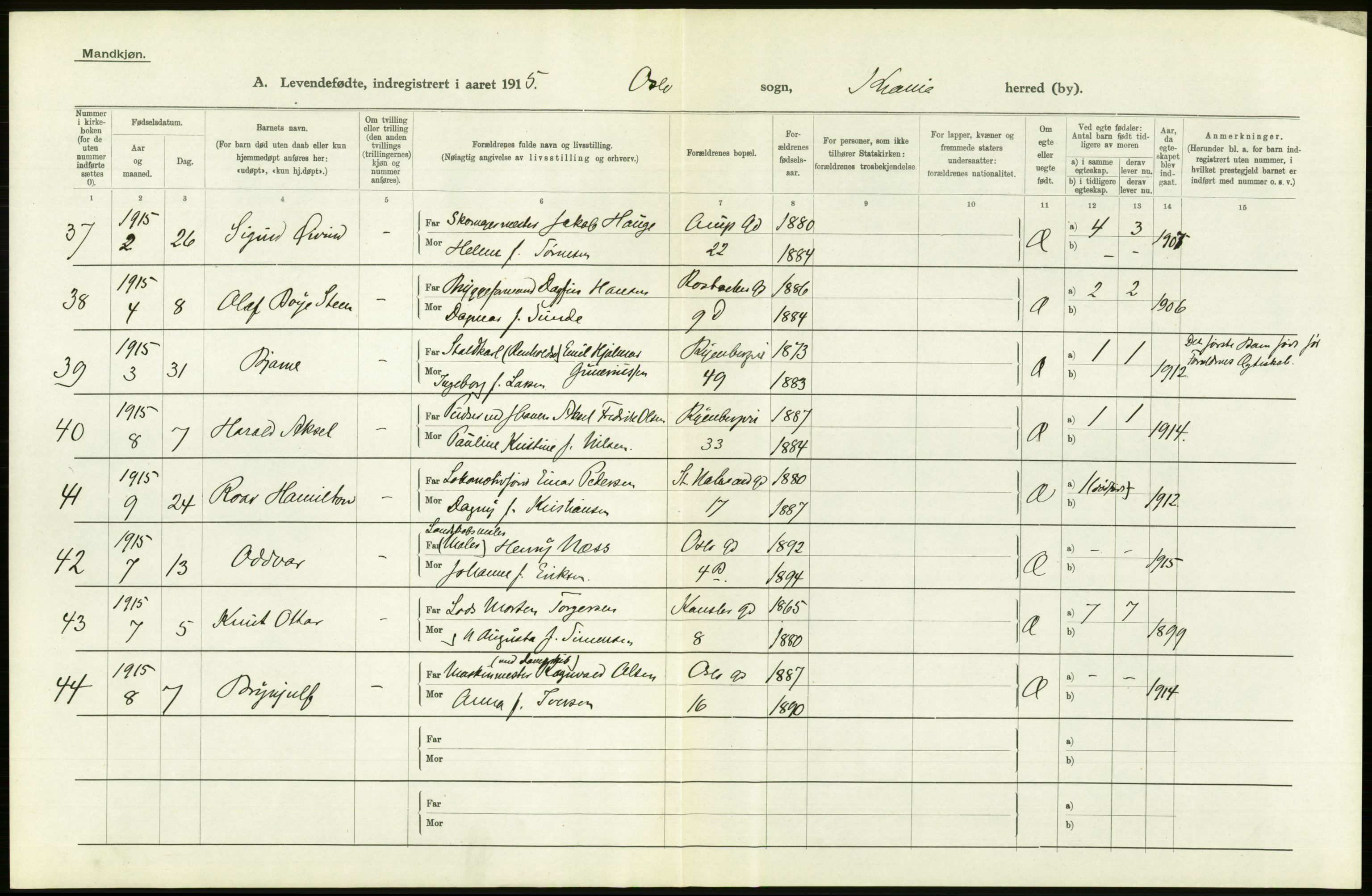 Statistisk sentralbyrå, Sosiodemografiske emner, Befolkning, AV/RA-S-2228/D/Df/Dfb/Dfbe/L0006: Kristiania: Levendefødte menn og kvinner., 1915, p. 108