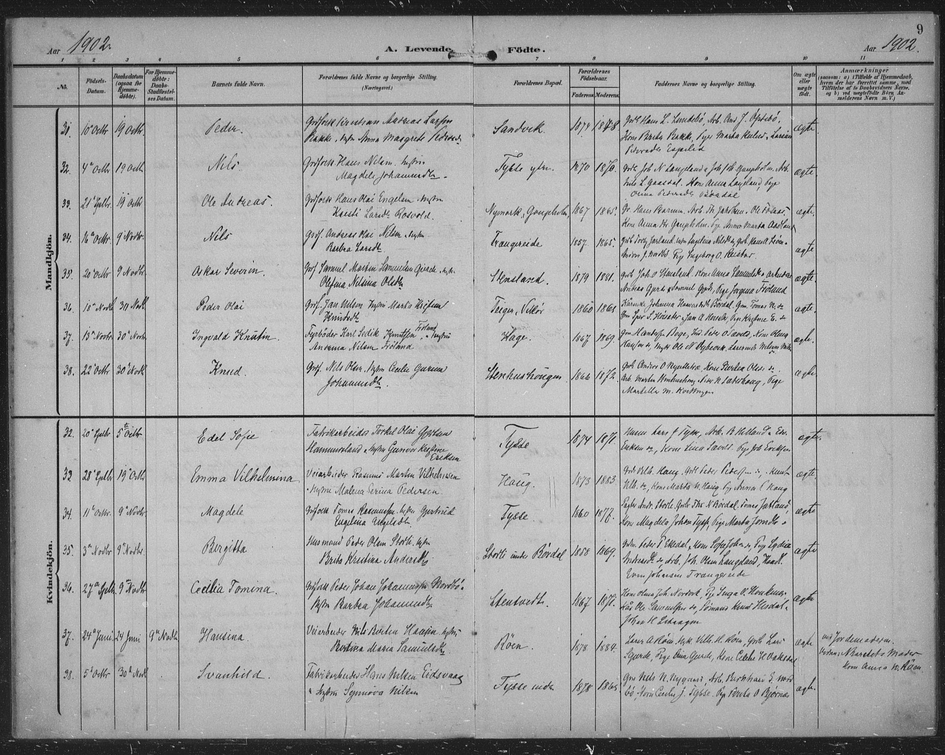 Samnanger Sokneprestembete, SAB/A-77501/H/Haa: Parish register (official) no. A 2, 1902-1918, p. 9