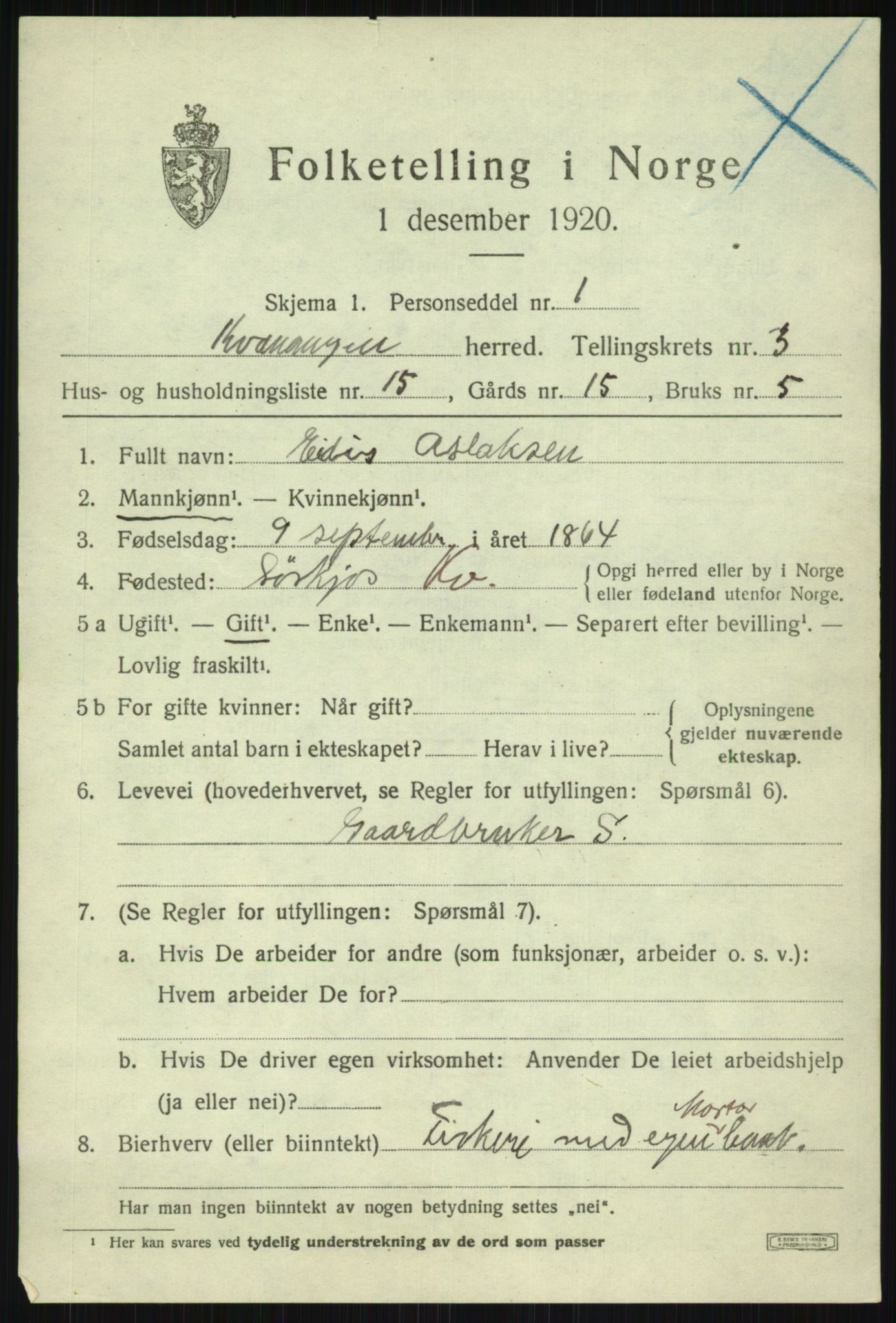 SATØ, 1920 census for Kvænangen, 1920, p. 1922