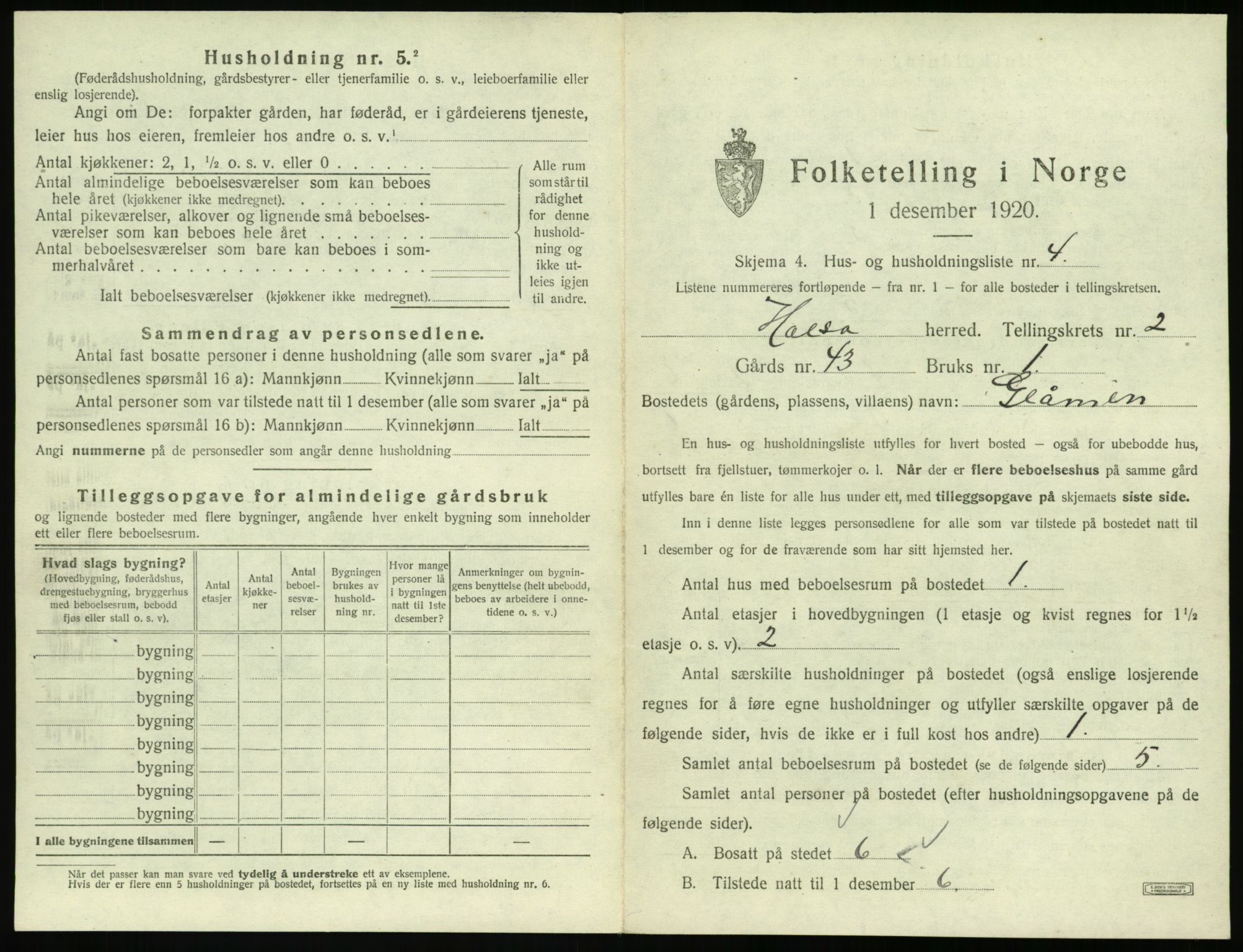 SAT, 1920 census for Halsa, 1920, p. 112