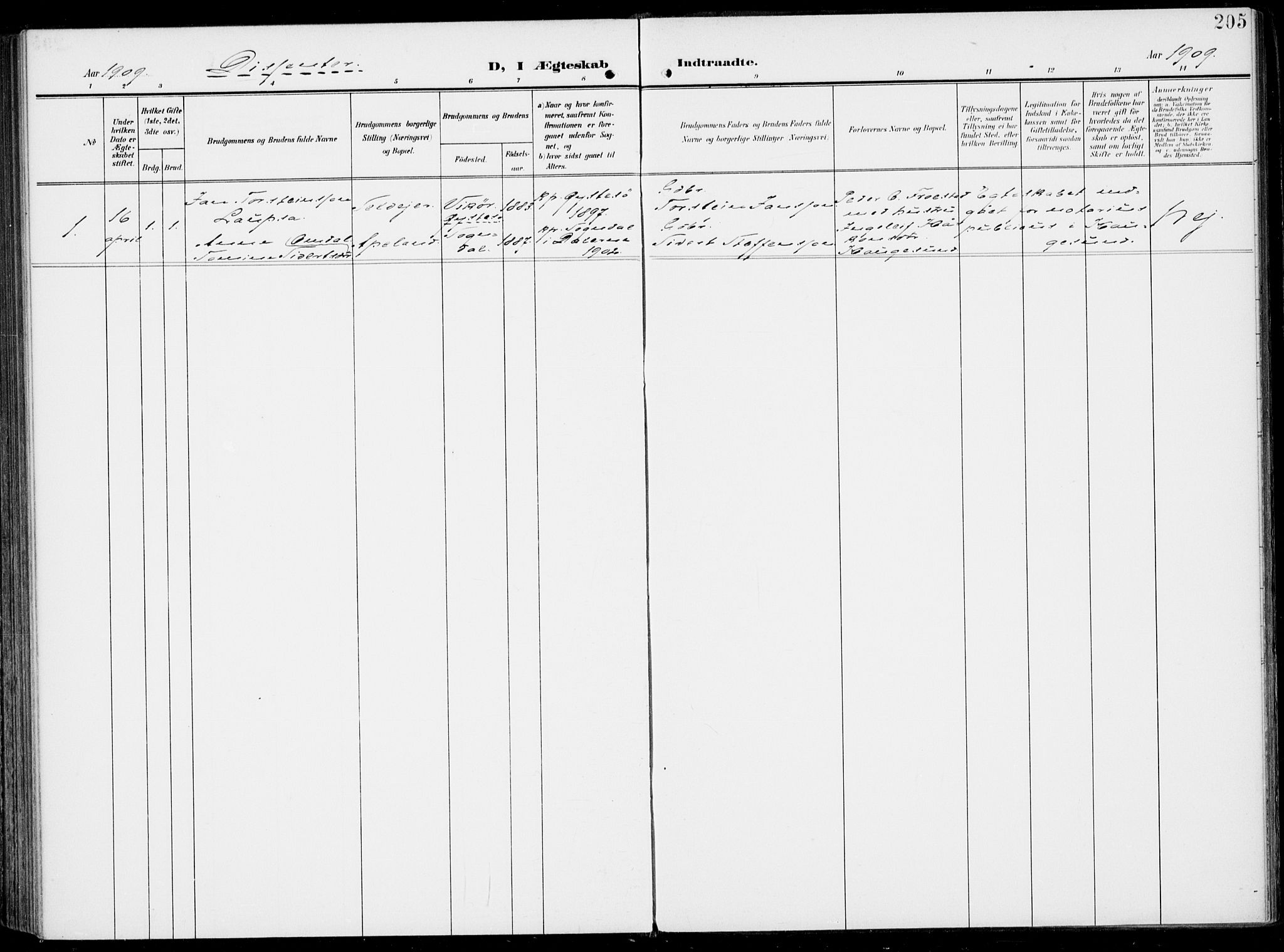 Sveio Sokneprestembete, AV/SAB-A-78501/H/Haa: Parish register (official) no. B  4, 1906-1919, p. 205