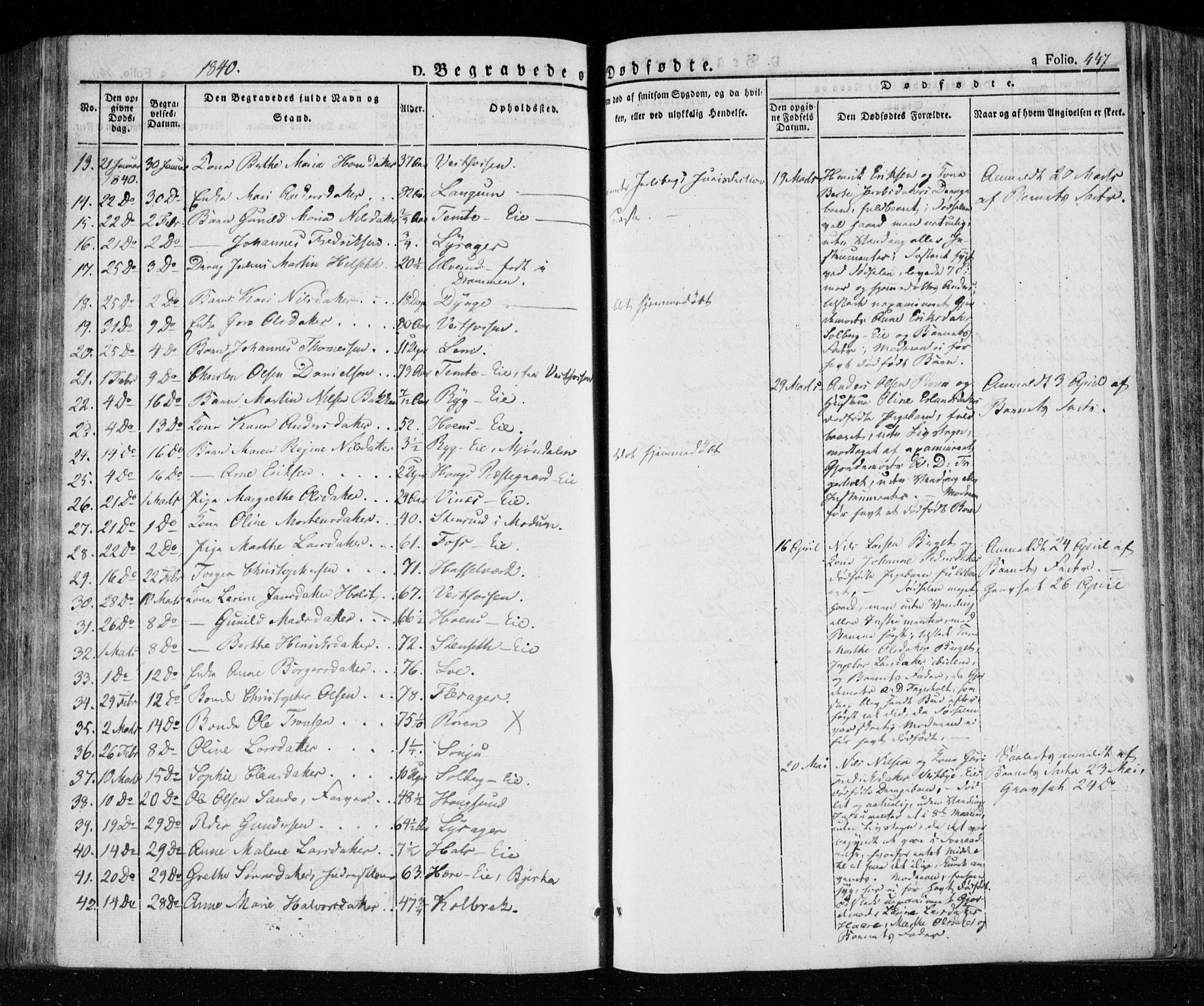 Eiker kirkebøker, SAKO/A-4/F/Fa/L0013a: Parish register (official) no. I 13A, 1832-1845, p. 447