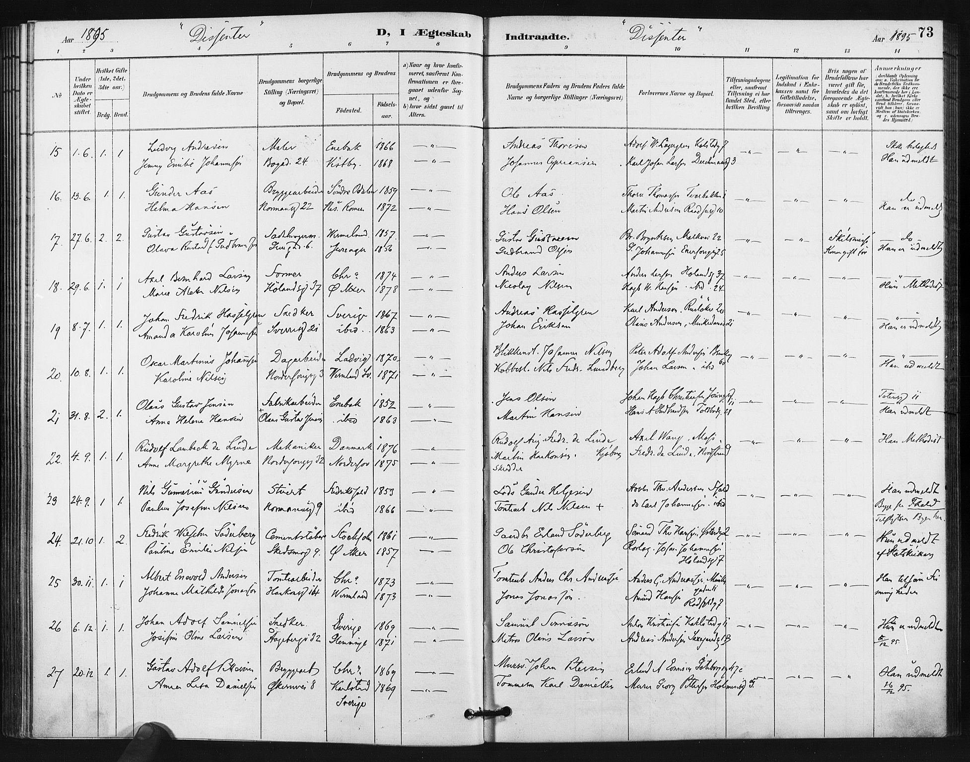 Kampen prestekontor Kirkebøker, AV/SAO-A-10853/F/Fa/L0006: Parish register (official) no. I 6, 1889-1896, p. 73