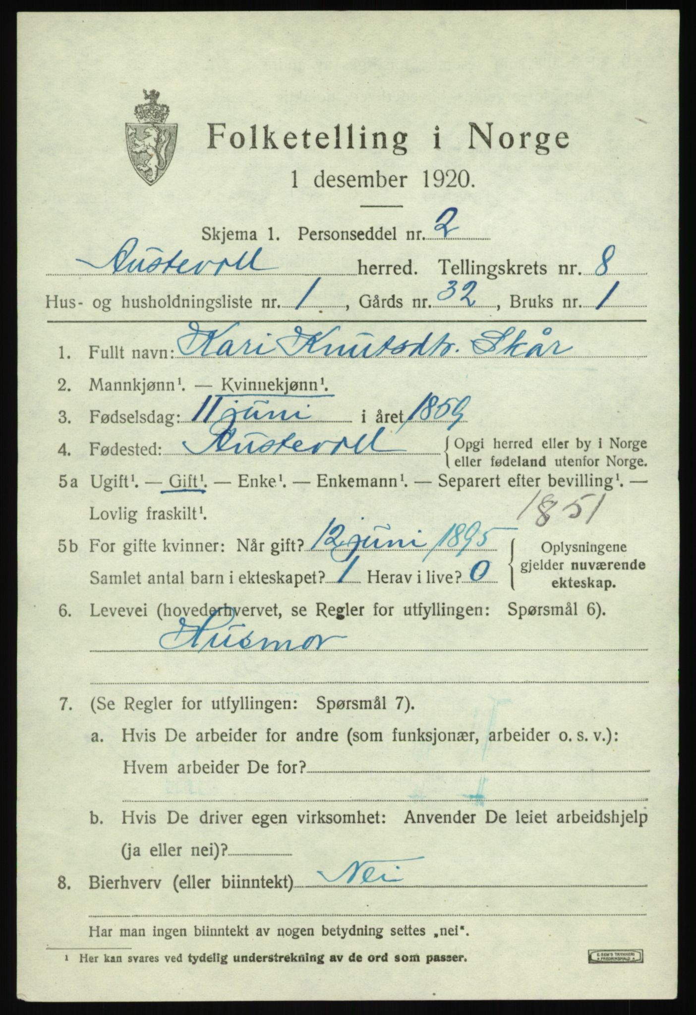 SAB, 1920 census for Austevoll, 1920, p. 3832