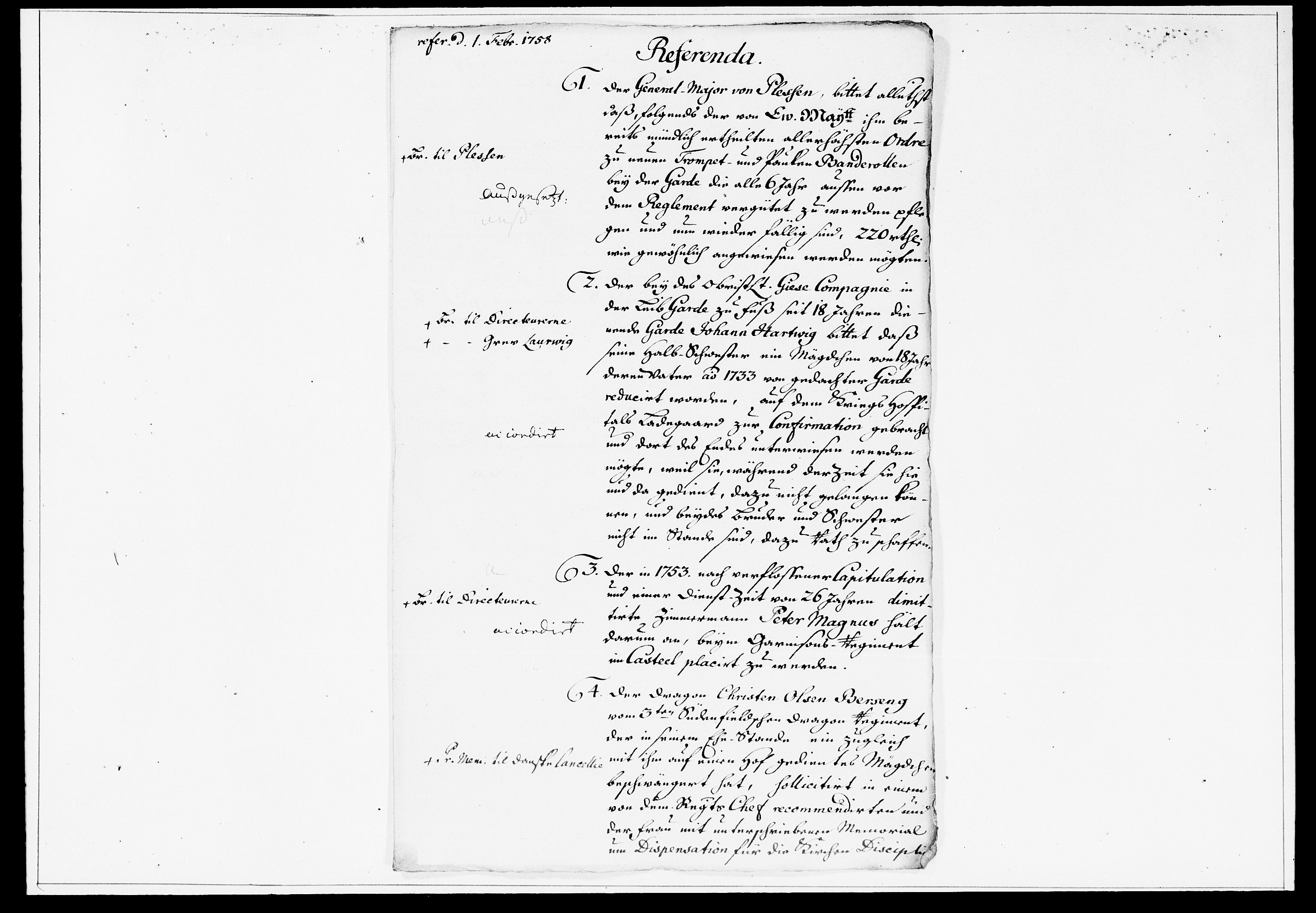 Krigskollegiet, Krigskancelliet, DRA/A-0006/-/1297-1314: Refererede sager, 1758, p. 62