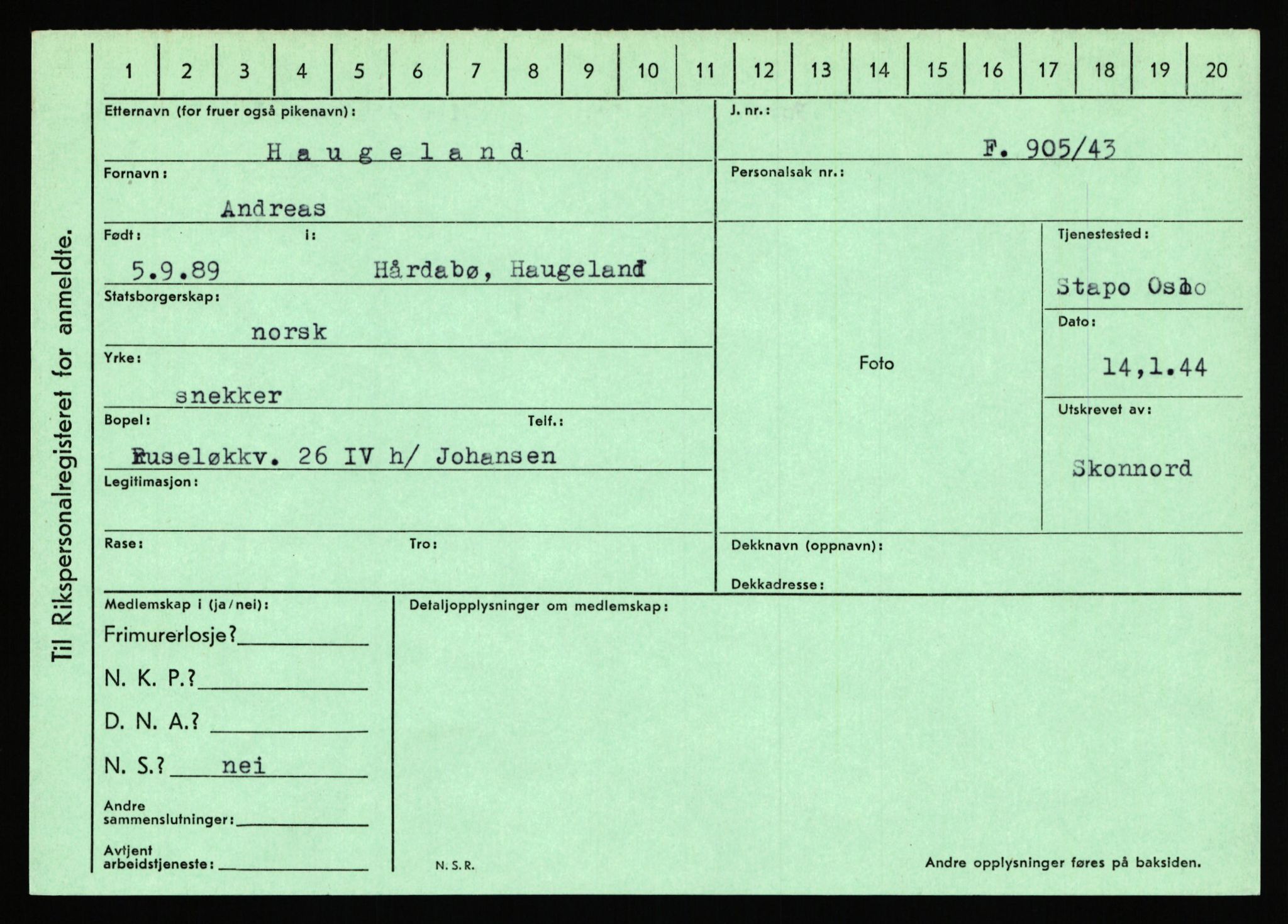 Statspolitiet - Hovedkontoret / Osloavdelingen, AV/RA-S-1329/C/Ca/L0006: Hanche - Hokstvedt, 1943-1945, p. 2315