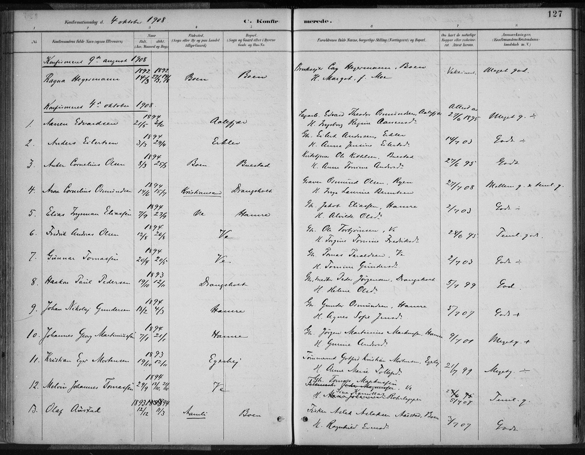 Tveit sokneprestkontor, AV/SAK-1111-0043/F/Fa/L0007: Parish register (official) no. A 7, 1887-1908, p. 127