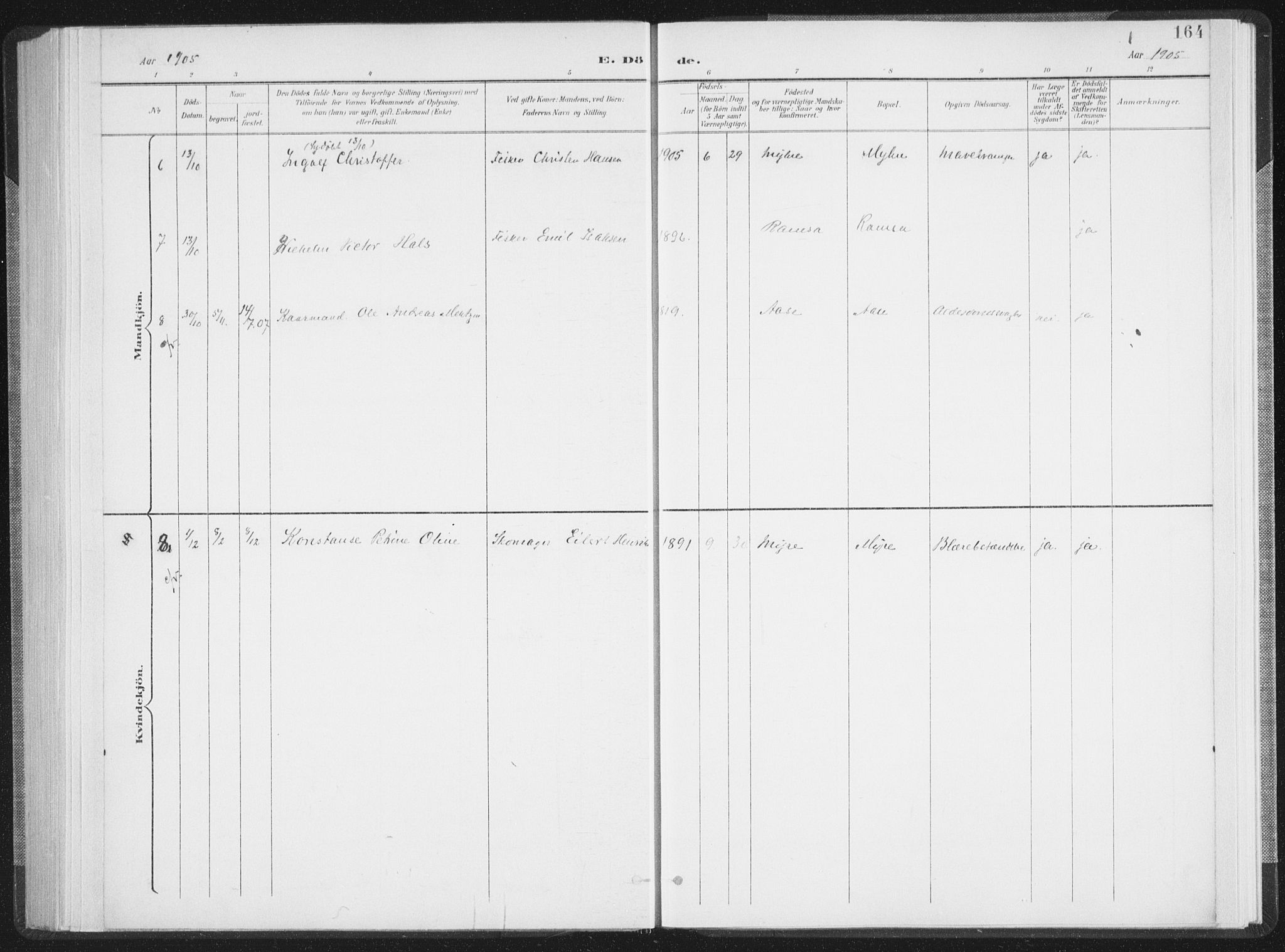 Ministerialprotokoller, klokkerbøker og fødselsregistre - Nordland, SAT/A-1459/897/L1400: Parish register (official) no. 897A07, 1897-1908, p. 164