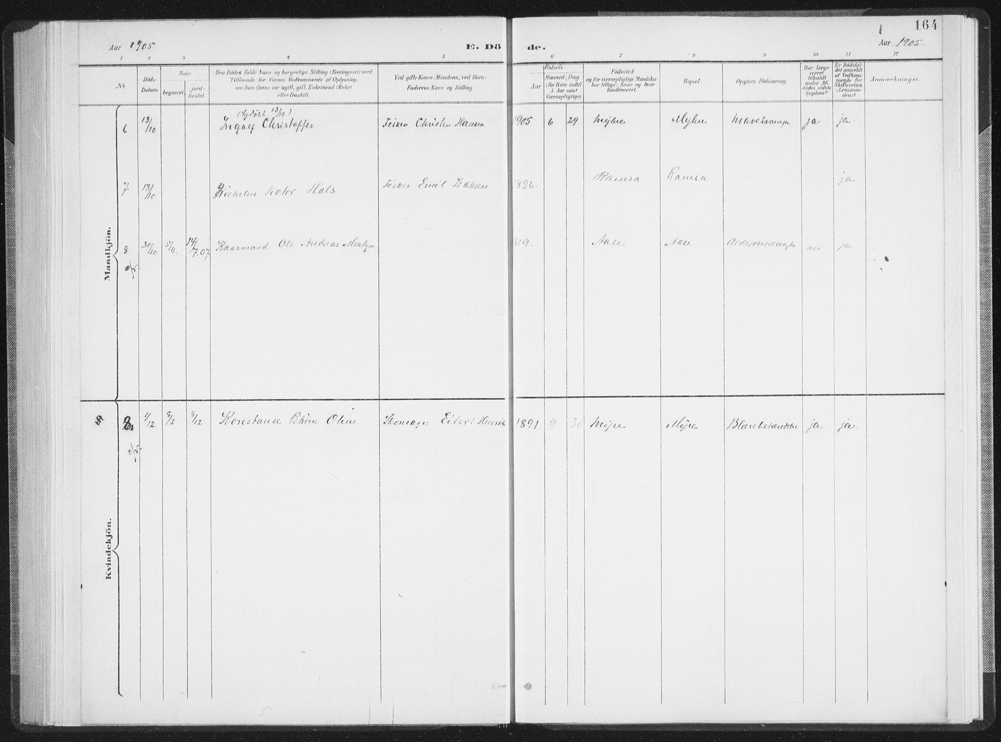 Ministerialprotokoller, klokkerbøker og fødselsregistre - Nordland, AV/SAT-A-1459/897/L1400: Parish register (official) no. 897A07, 1897-1908, p. 164