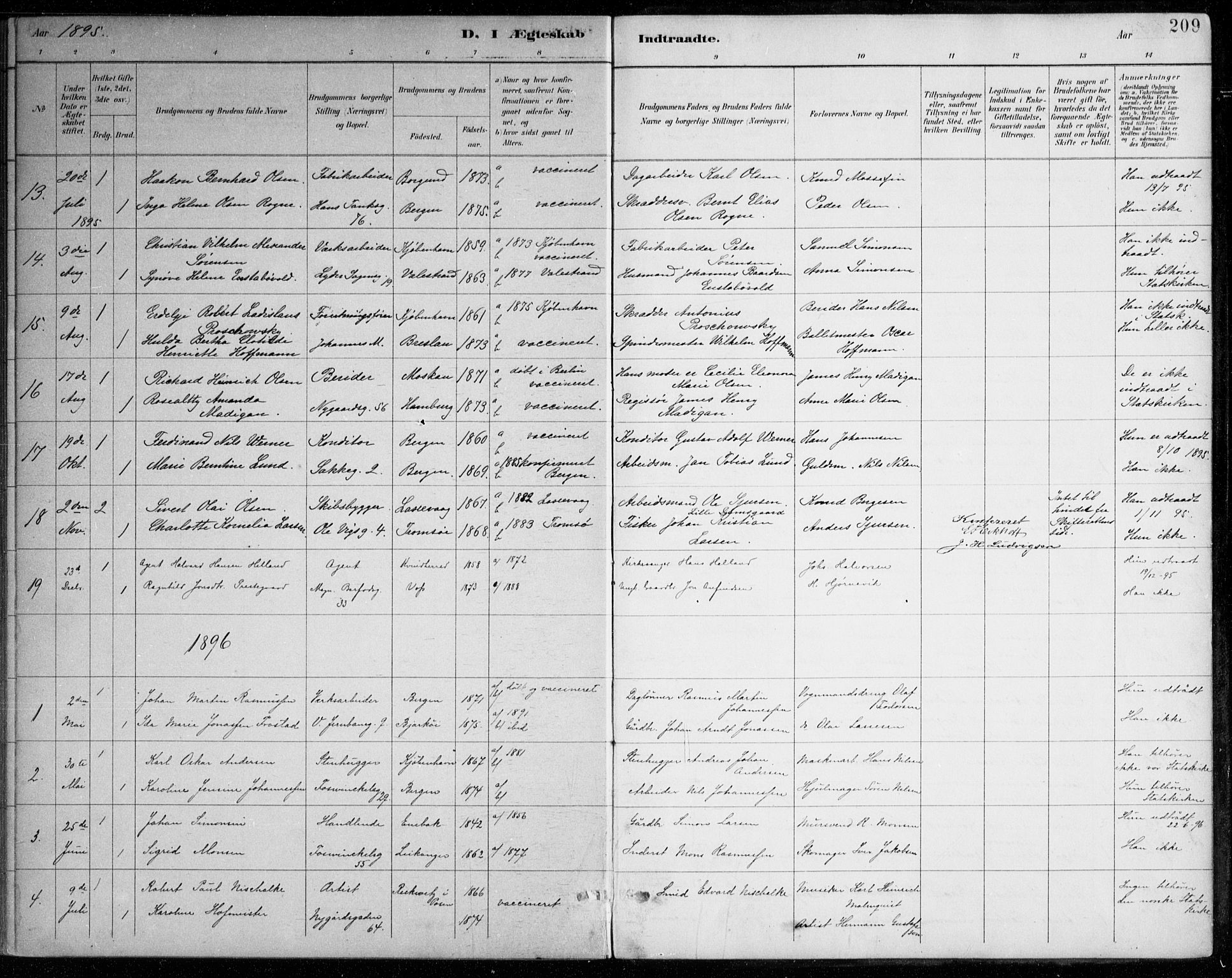 Johanneskirken sokneprestembete, SAB/A-76001/H/Haa/L0012: Parish register (official) no. D 1, 1885-1912, p. 209
