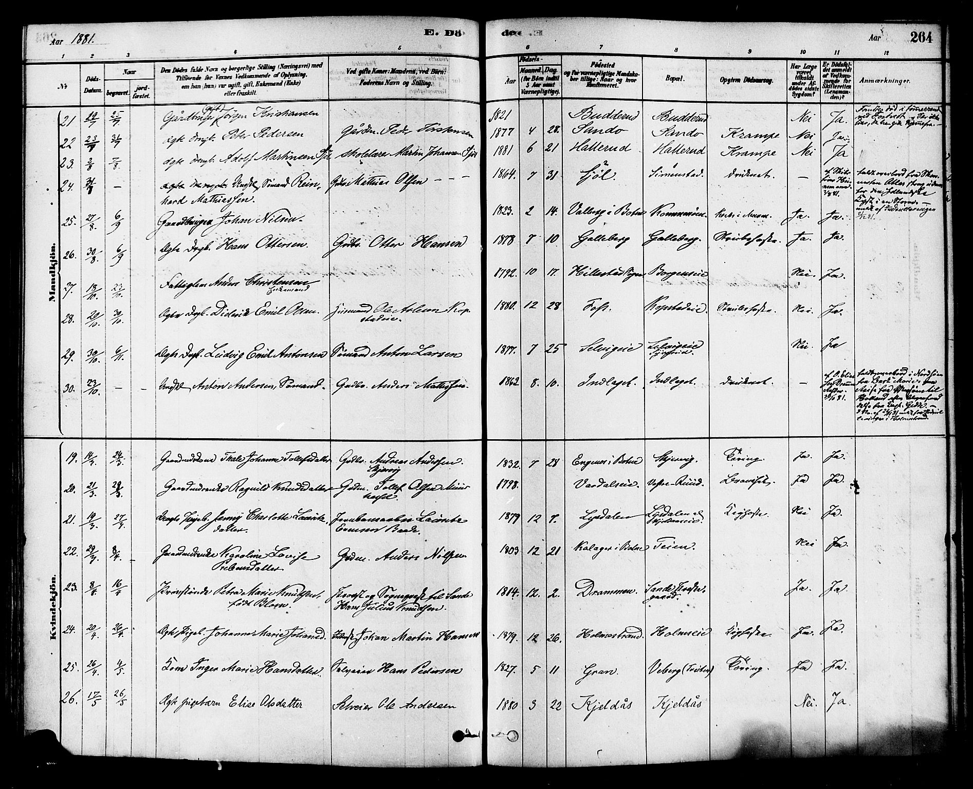 Sande Kirkebøker, AV/SAKO-A-53/F/Fa/L0006: Parish register (official) no. 6, 1878-1888, p. 264