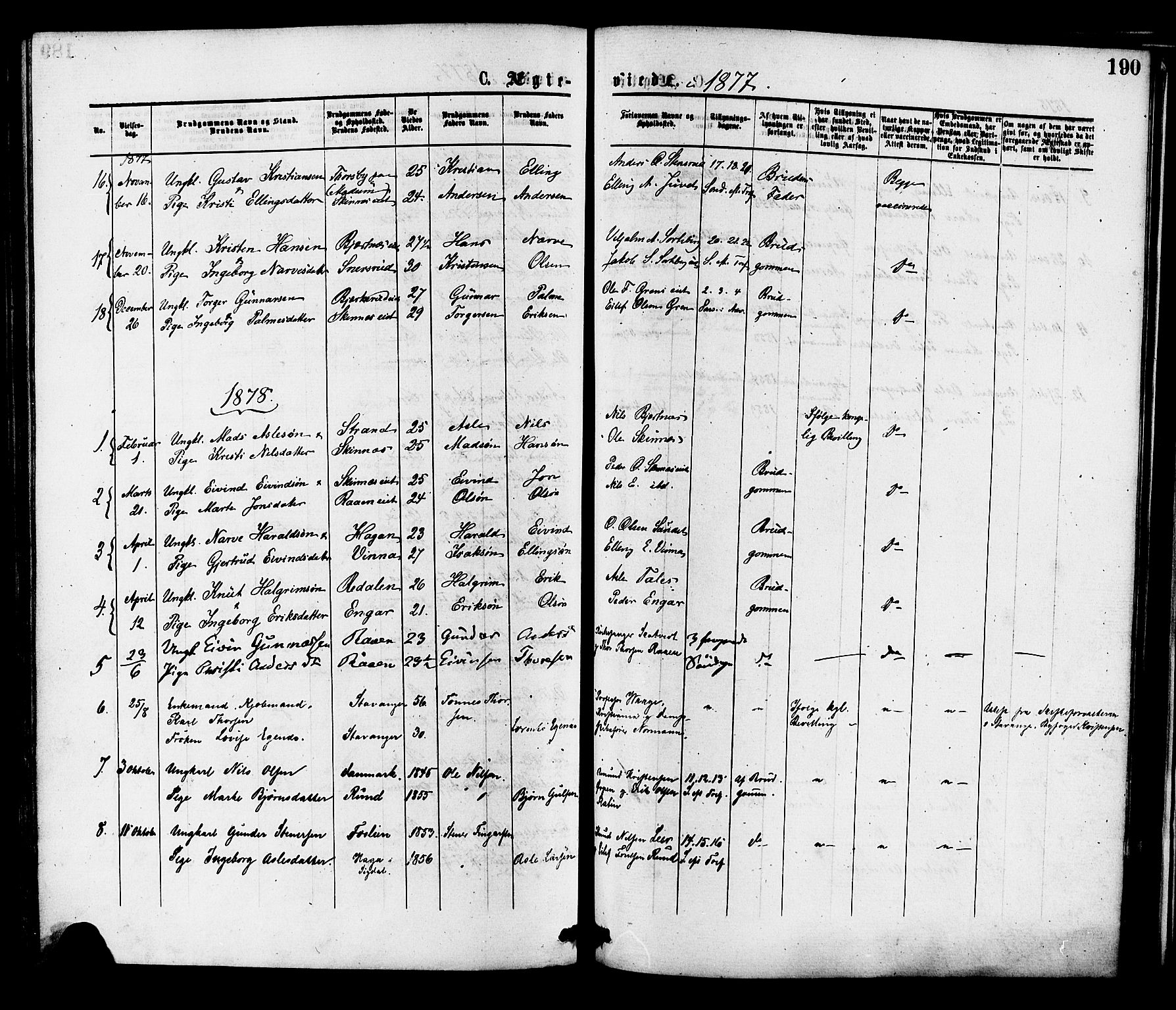 Krødsherad kirkebøker, SAKO/A-19/F/Fa/L0004: Parish register (official) no. 4, 1873-1878, p. 190