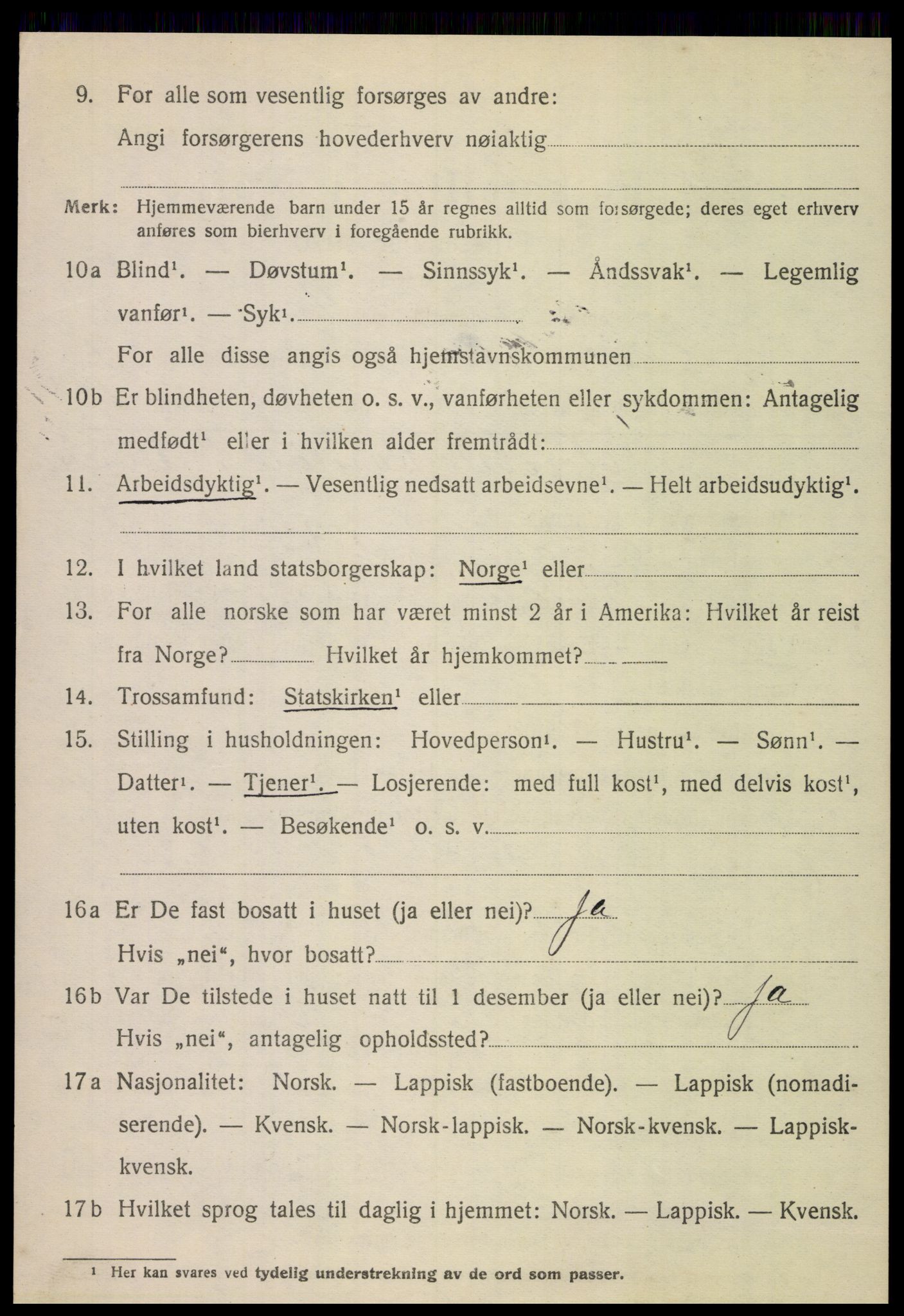 SAT, 1920 census for Steigen, 1920, p. 4421