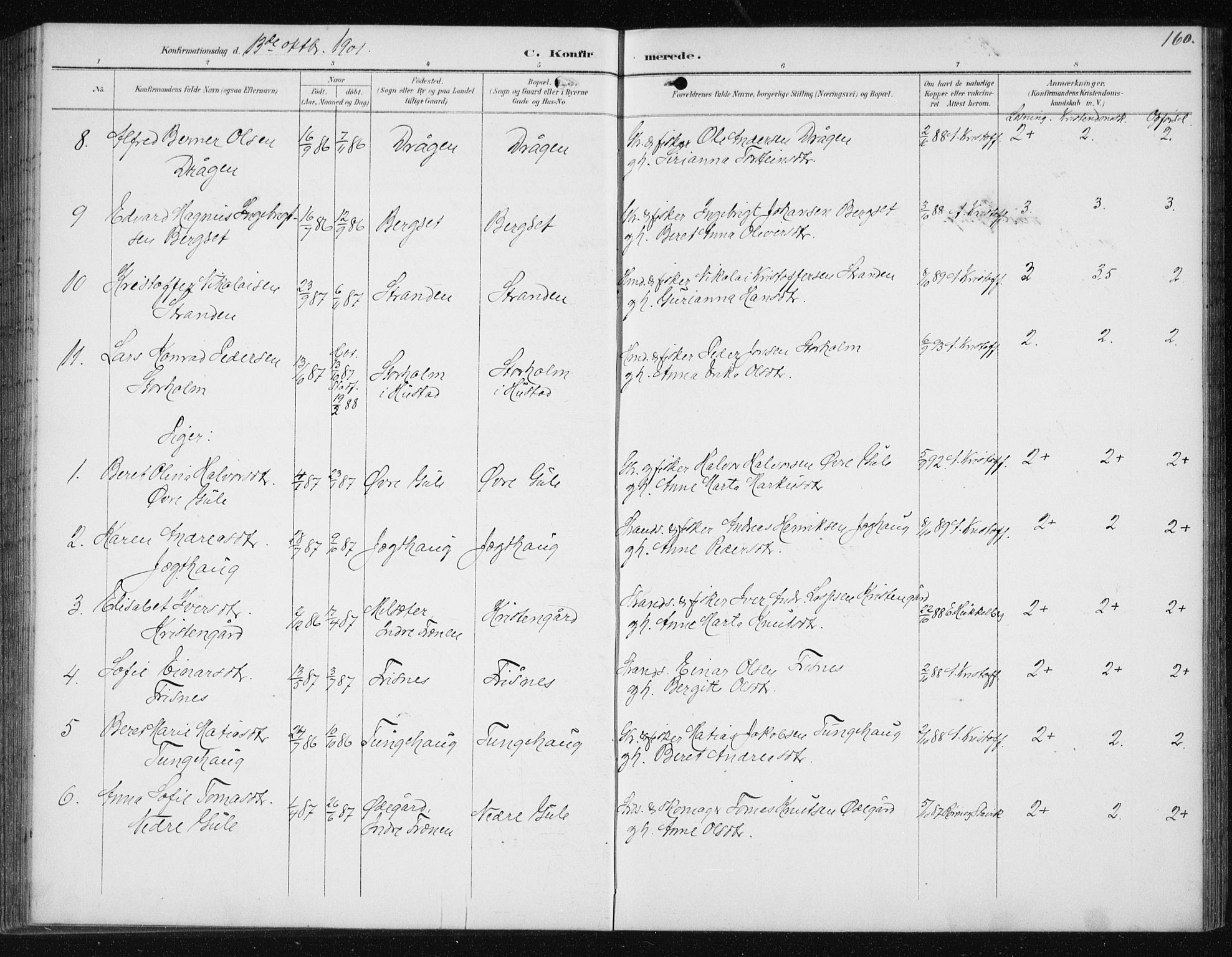 Ministerialprotokoller, klokkerbøker og fødselsregistre - Møre og Romsdal, AV/SAT-A-1454/566/L0773: Parish register (copy) no. 566C02, 1892-1909, p. 160