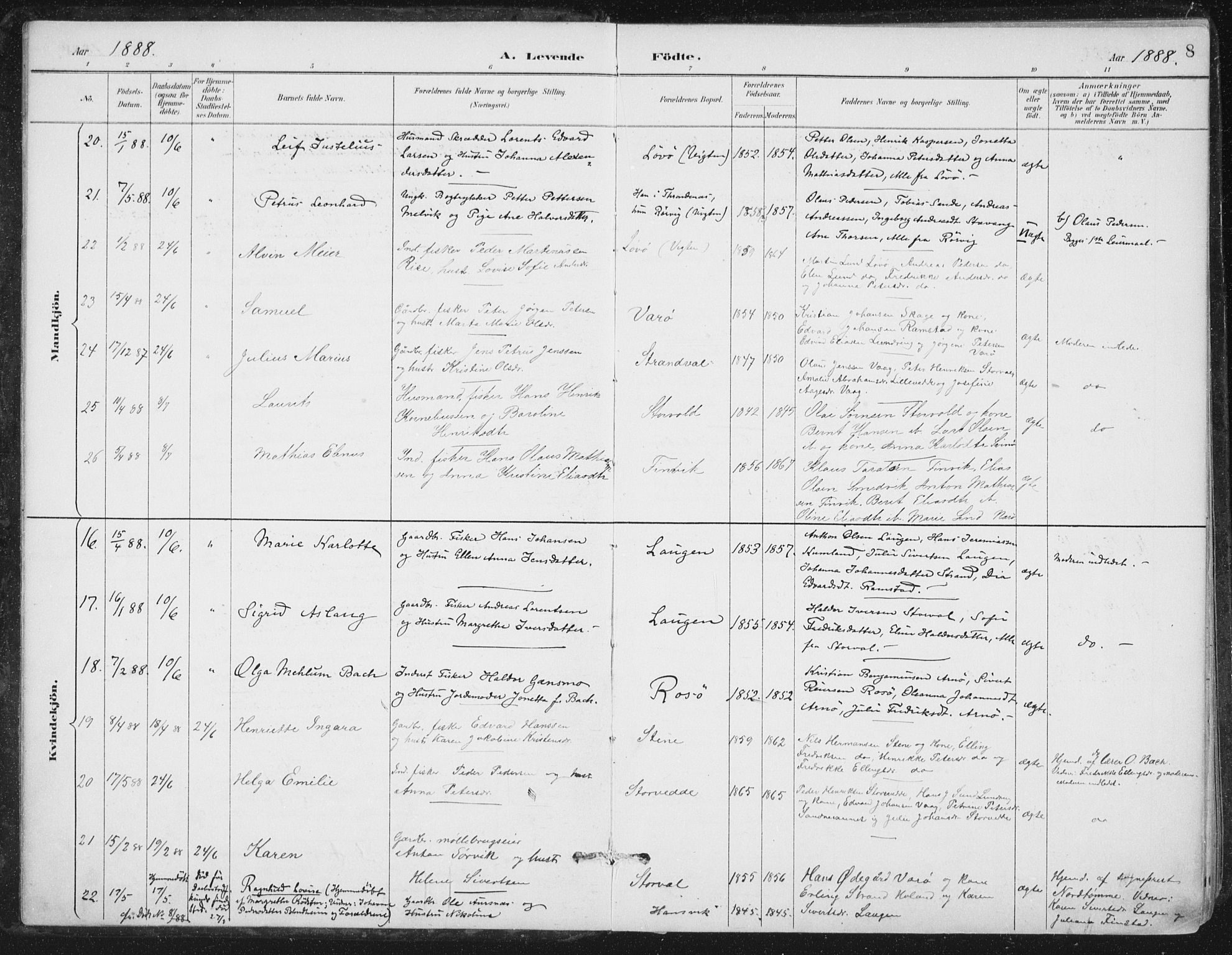 Ministerialprotokoller, klokkerbøker og fødselsregistre - Nord-Trøndelag, SAT/A-1458/784/L0673: Parish register (official) no. 784A08, 1888-1899, p. 8