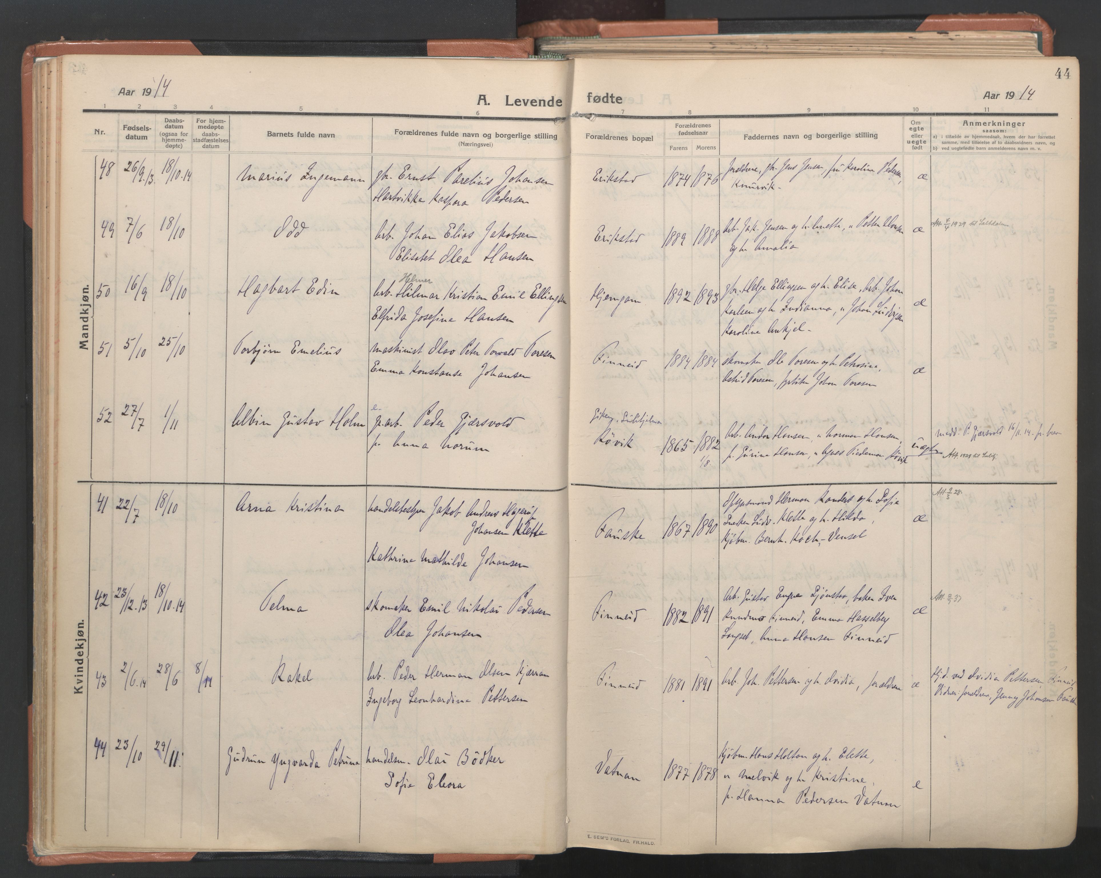 Ministerialprotokoller, klokkerbøker og fødselsregistre - Nordland, AV/SAT-A-1459/849/L0698: Parish register (official) no. 849A09, 1911-1924, p. 44