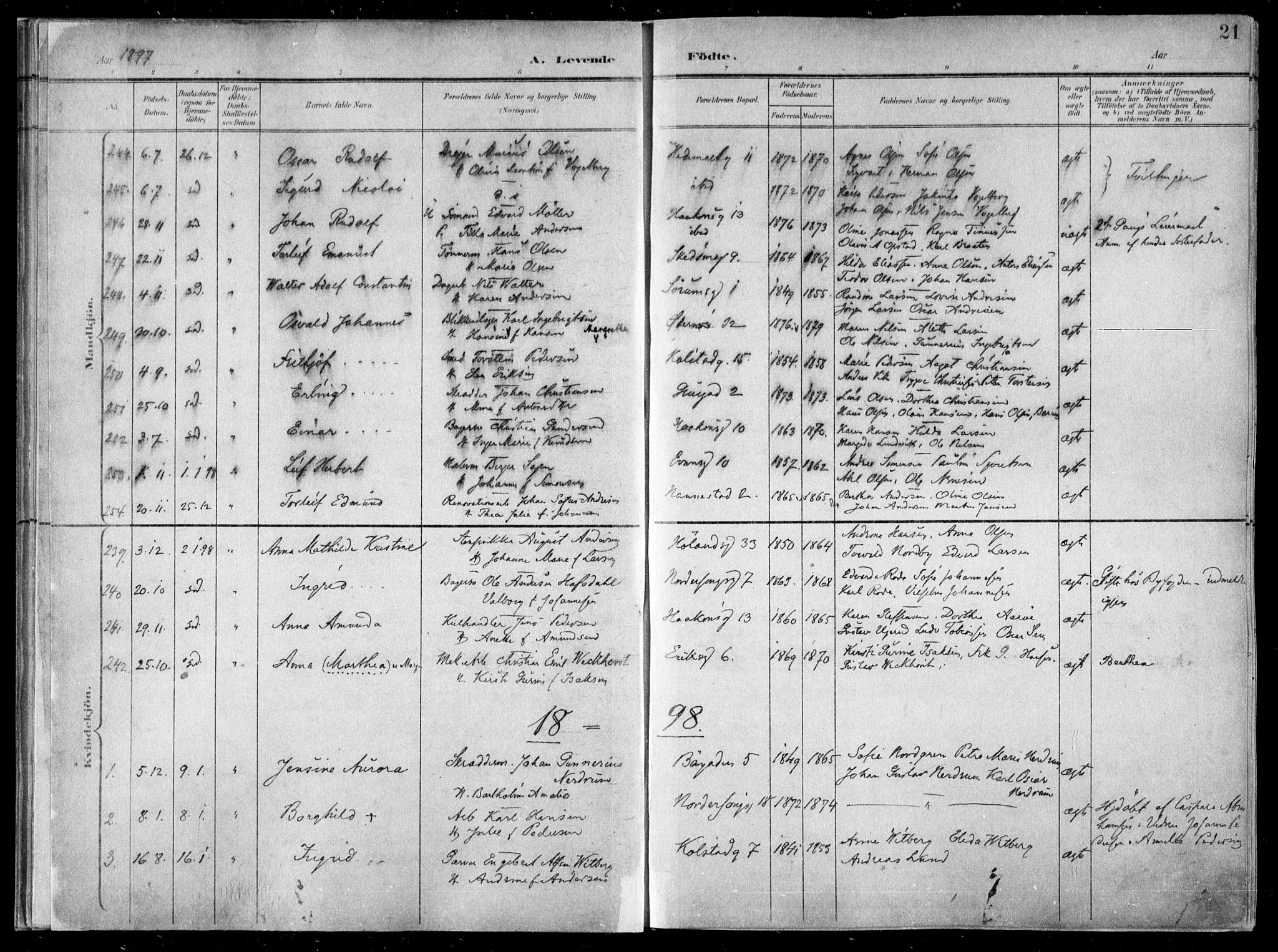 Kampen prestekontor Kirkebøker, SAO/A-10853/F/Fa/L0007: Parish register (official) no. I 7, 1897-1905, p. 21