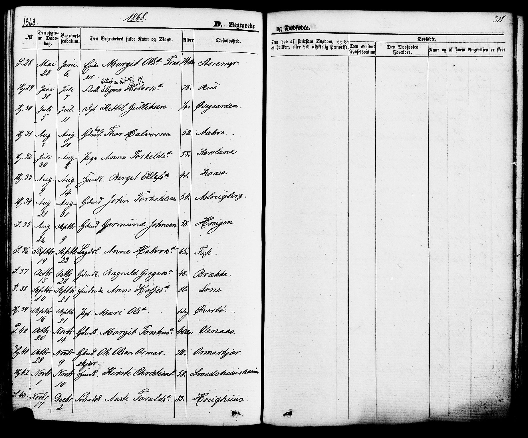 Hjartdal kirkebøker, SAKO/A-270/F/Fa/L0009: Parish register (official) no. I 9, 1860-1879, p. 318