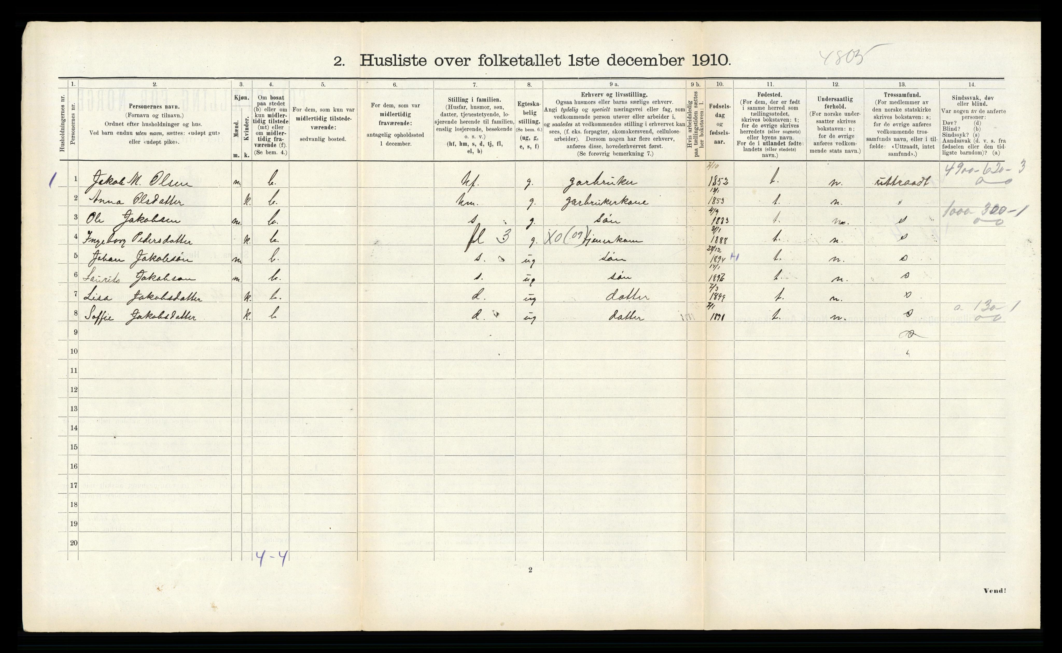 RA, 1910 census for Hjørundfjord, 1910, p. 319