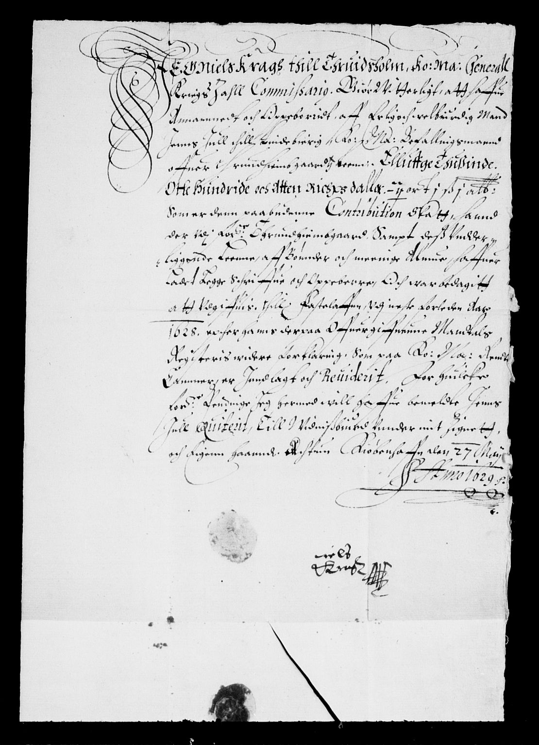 Rentekammeret inntil 1814, Reviderte regnskaper, Lensregnskaper, AV/RA-EA-5023/R/Rb/Rbw/L0035: Trondheim len, 1627-1629