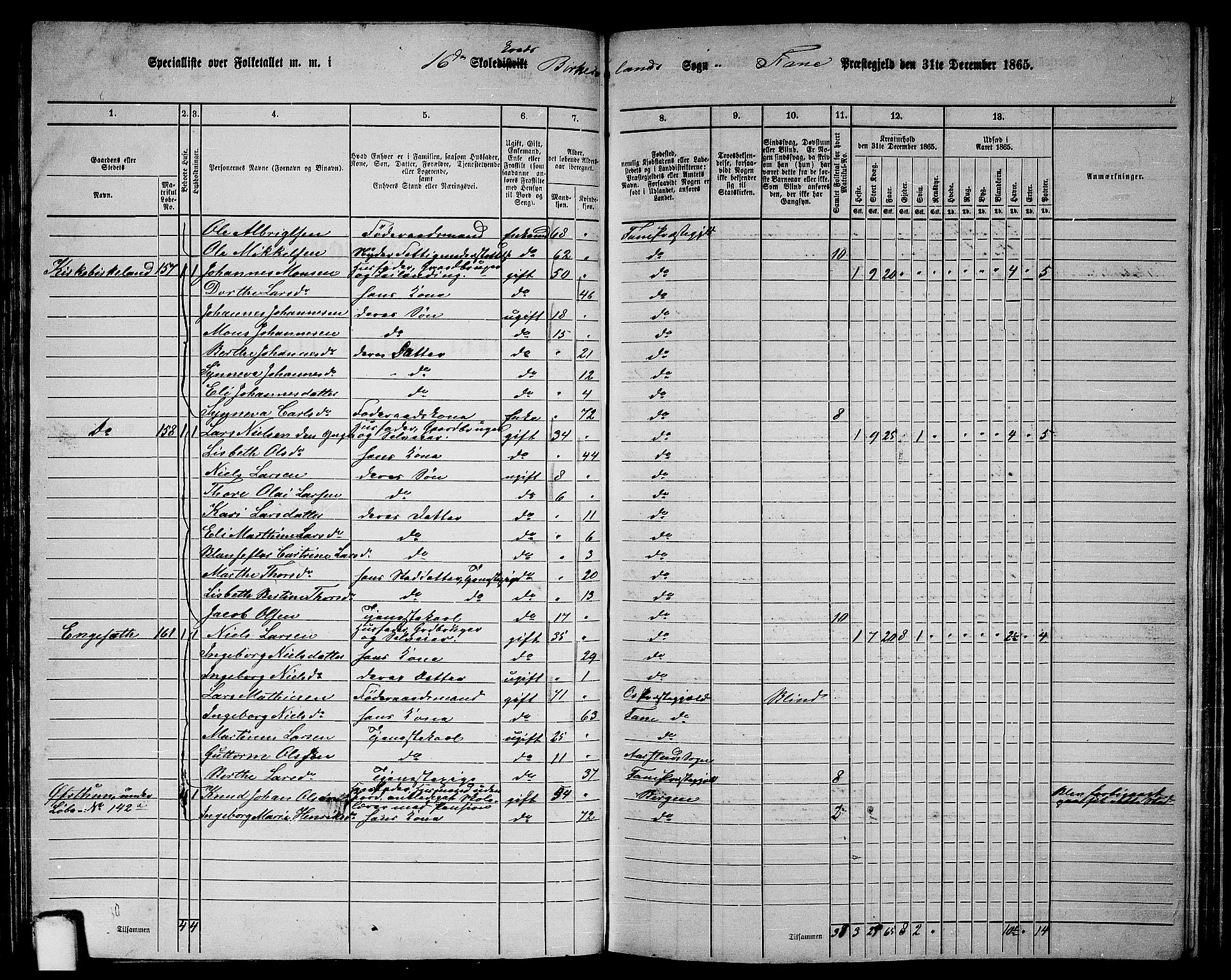 RA, 1865 census for Fana, 1865, p. 72