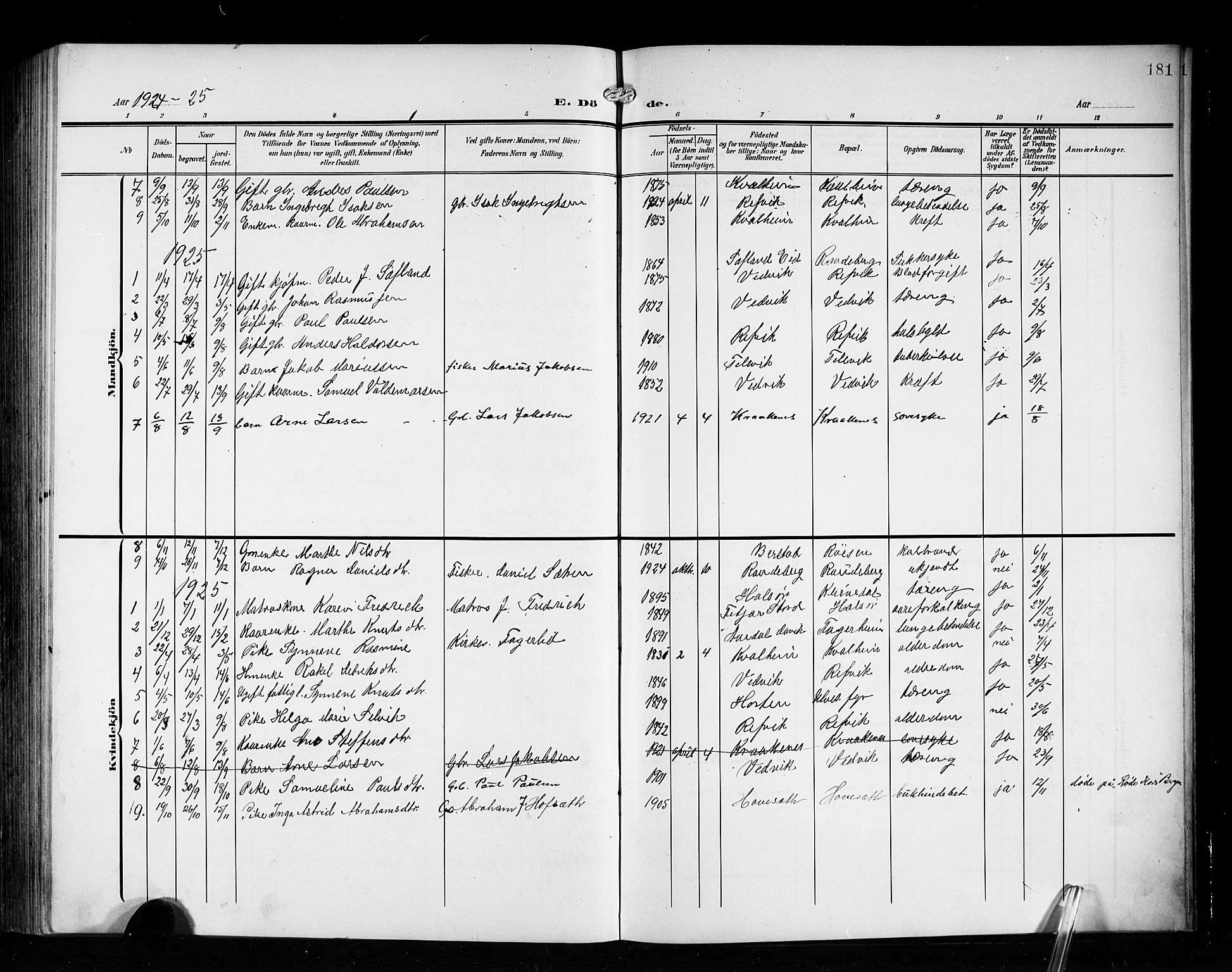 Vågsøy sokneprestembete, AV/SAB-A-81601/H/Hab: Parish register (copy) no. A 1, 1905-1926, p. 181