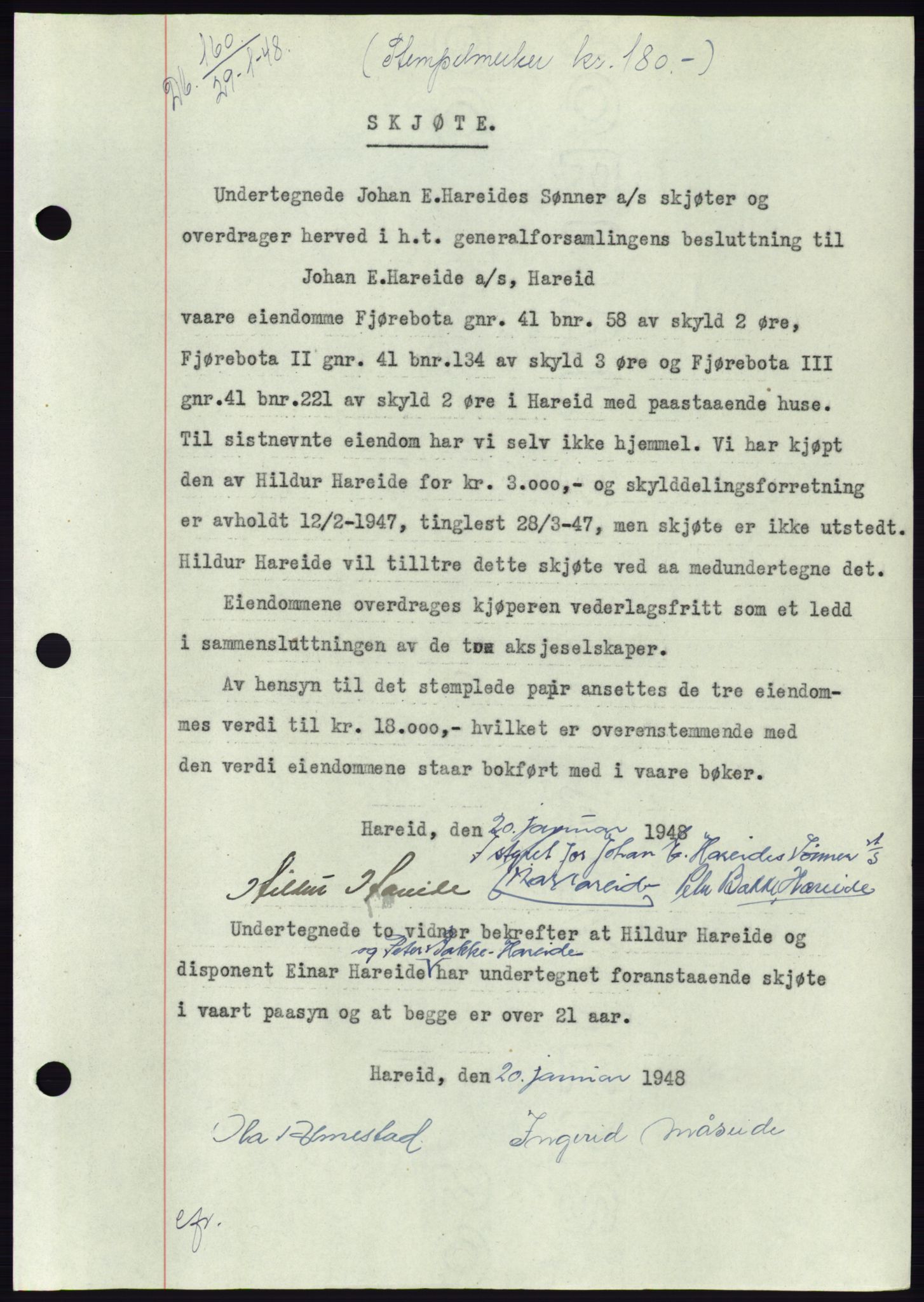 Søre Sunnmøre sorenskriveri, AV/SAT-A-4122/1/2/2C/L0082: Mortgage book no. 8A, 1948-1948, Diary no: : 160/1948