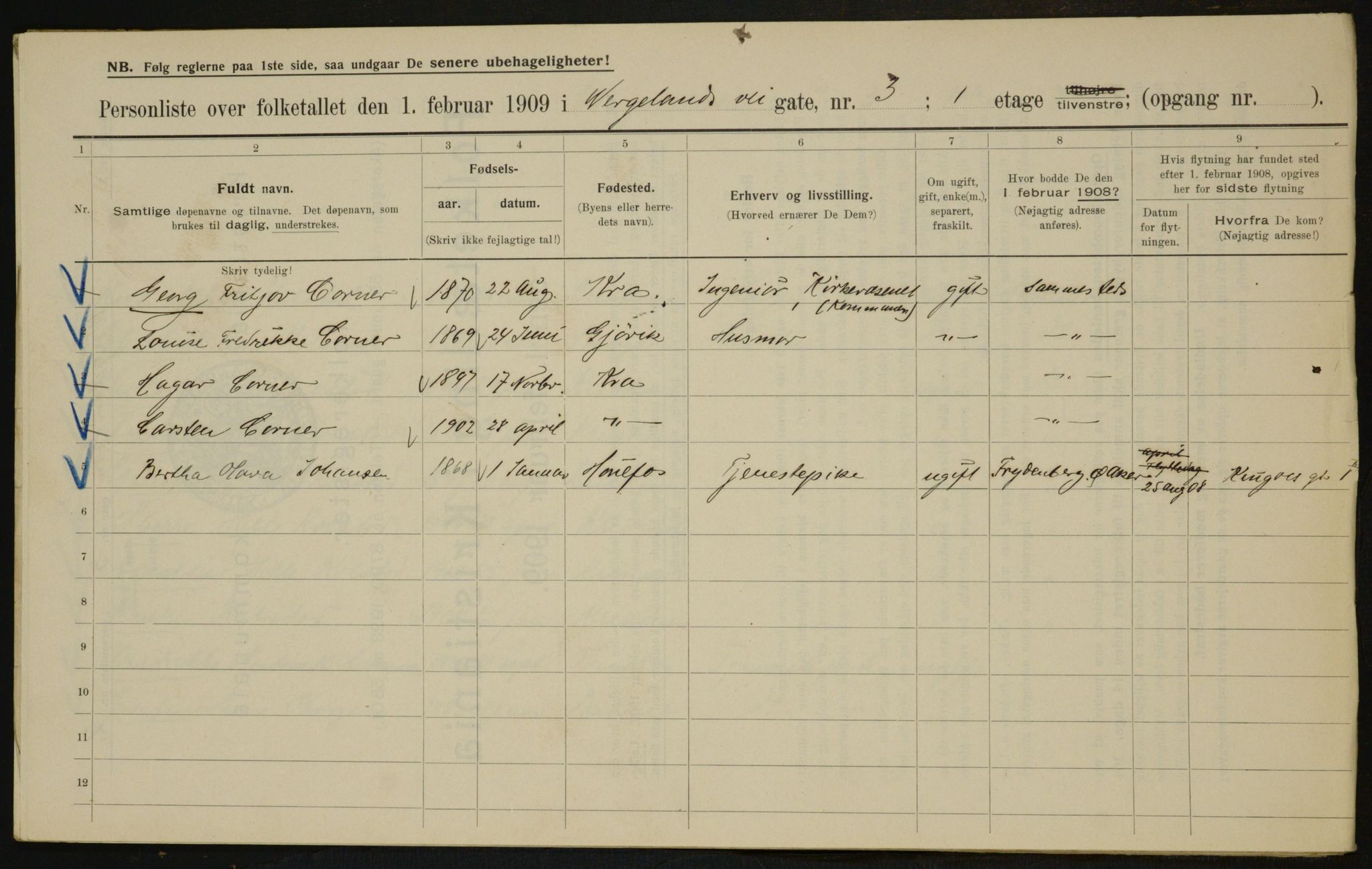 OBA, Municipal Census 1909 for Kristiania, 1909, p. 115968