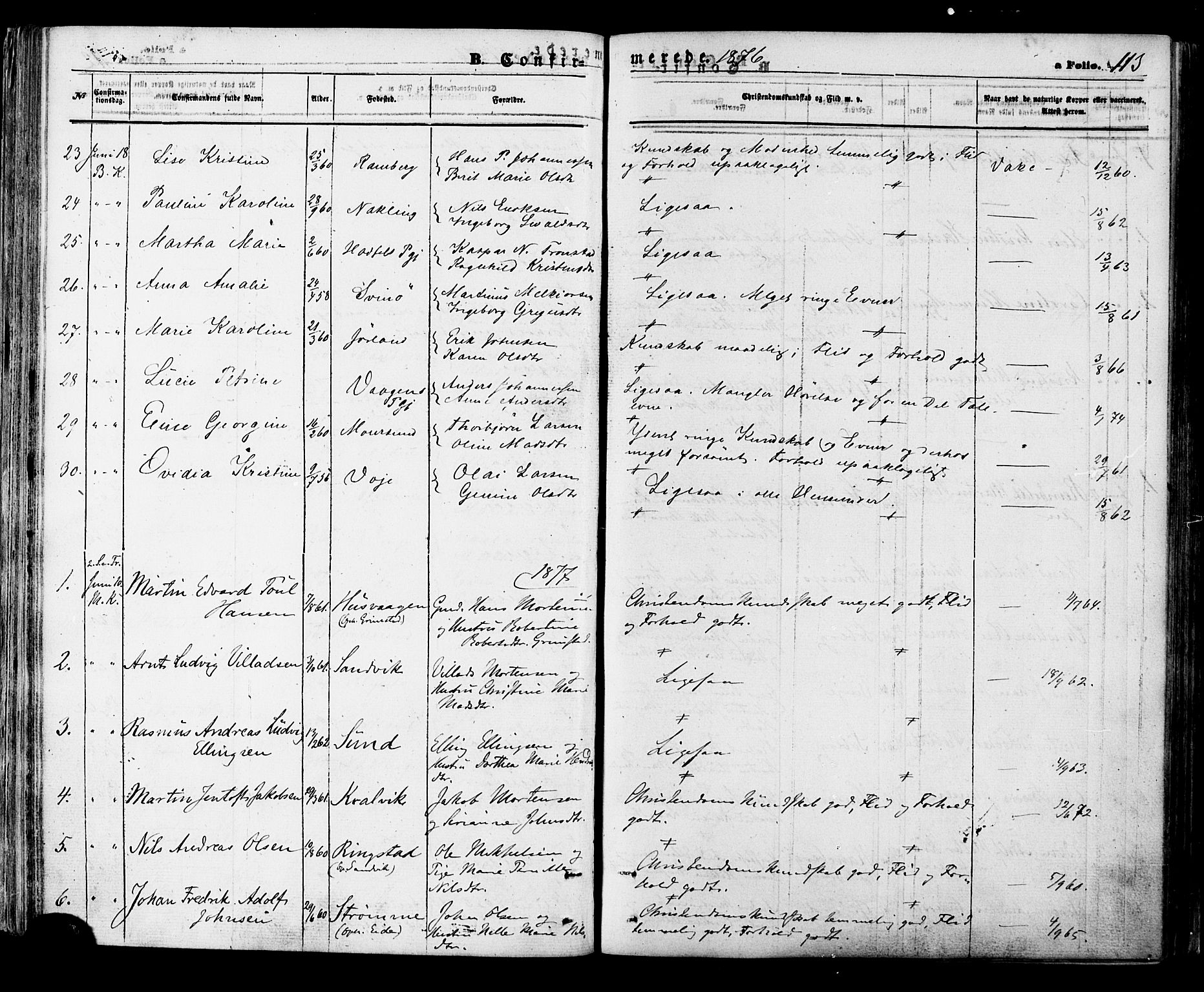 Ministerialprotokoller, klokkerbøker og fødselsregistre - Nordland, SAT/A-1459/891/L1301: Parish register (official) no. 891A06, 1870-1878, p. 113