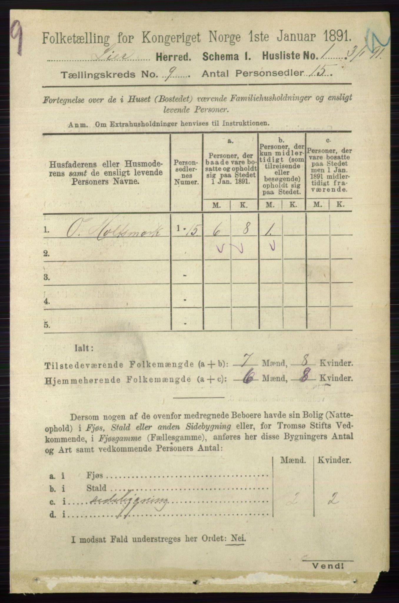 RA, 1891 census for 0626 Lier, 1891, p. 5547