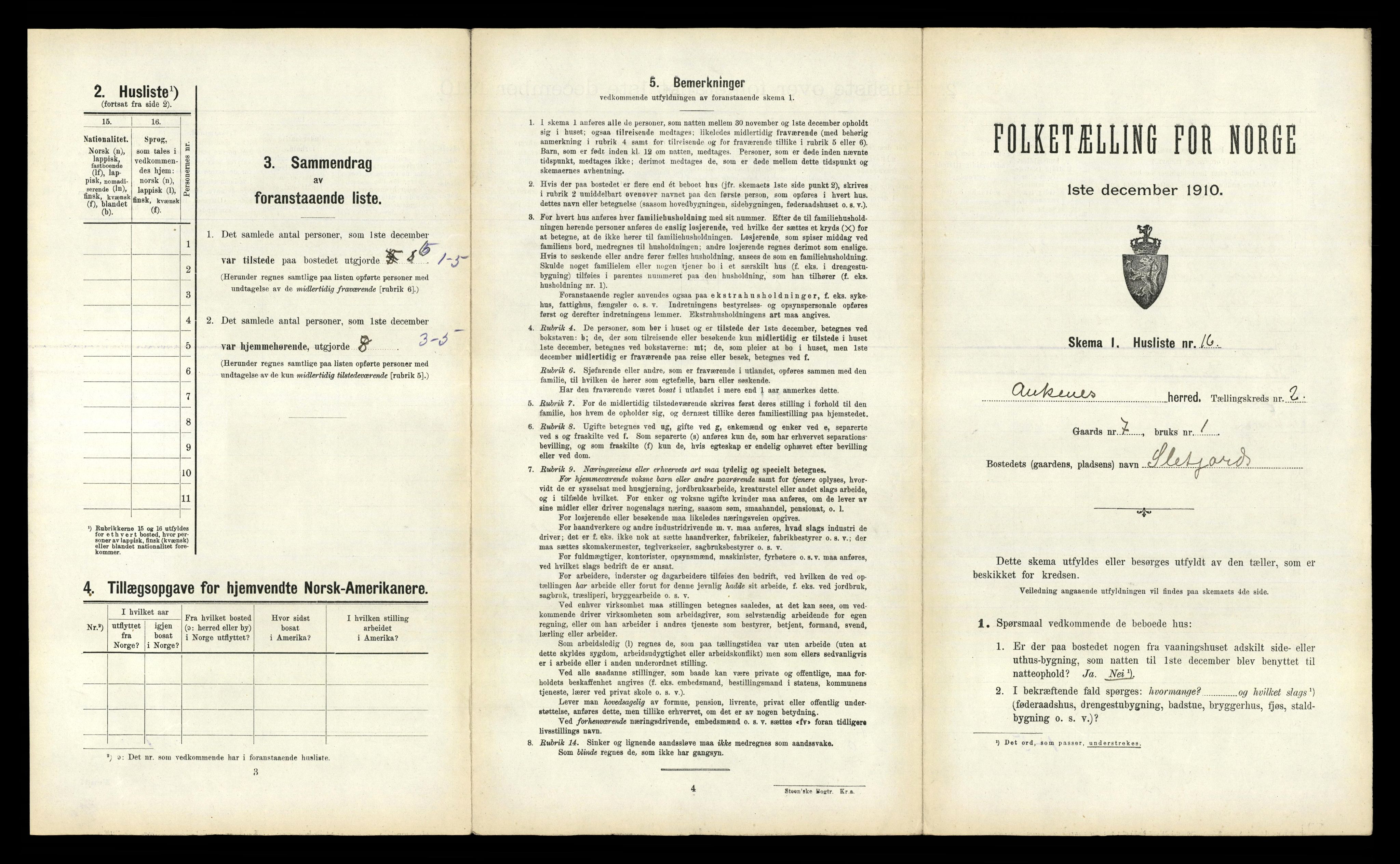 RA, 1910 census for Ankenes, 1910, p. 115